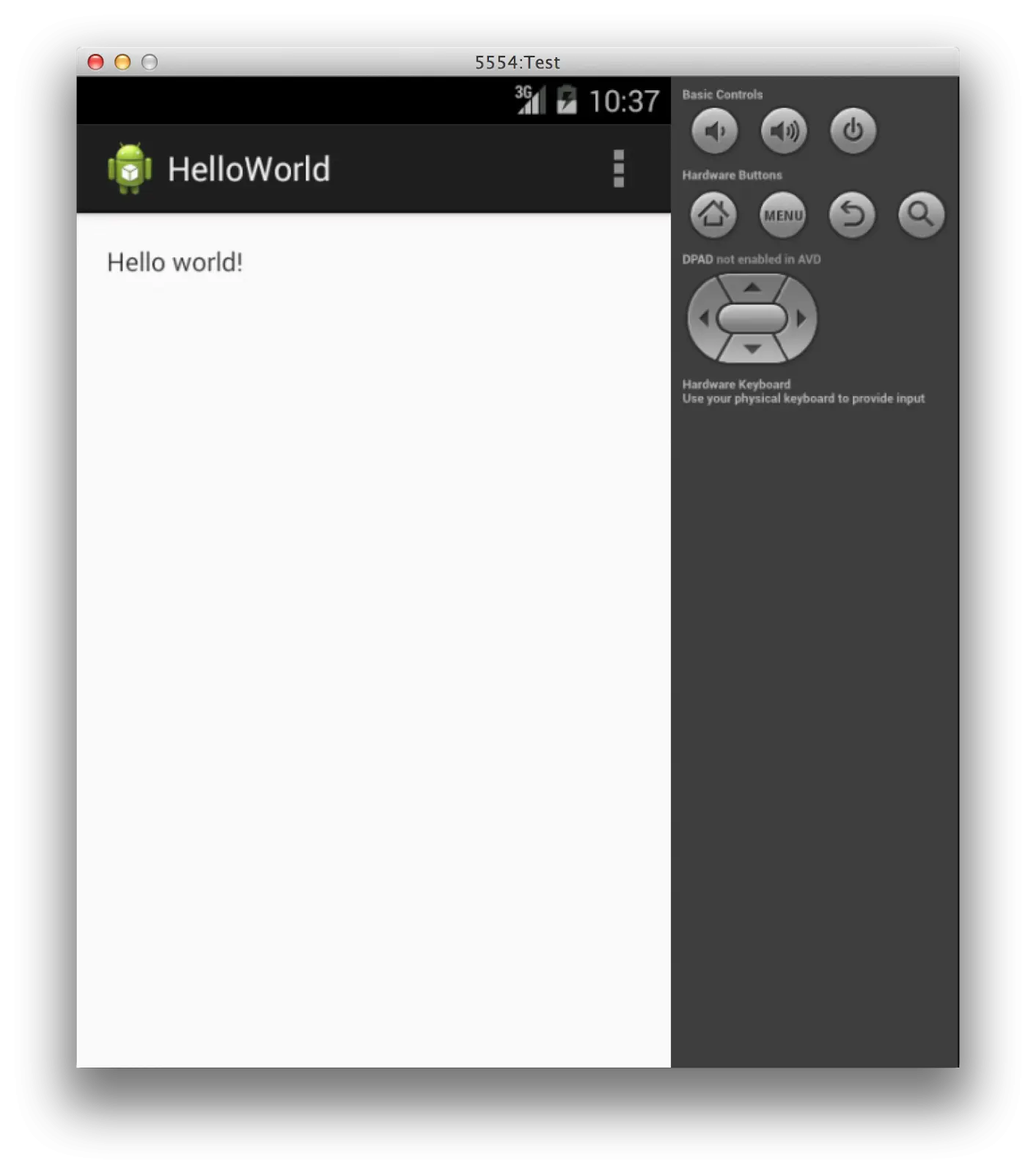 HelloWorld Screen on Android Emulator