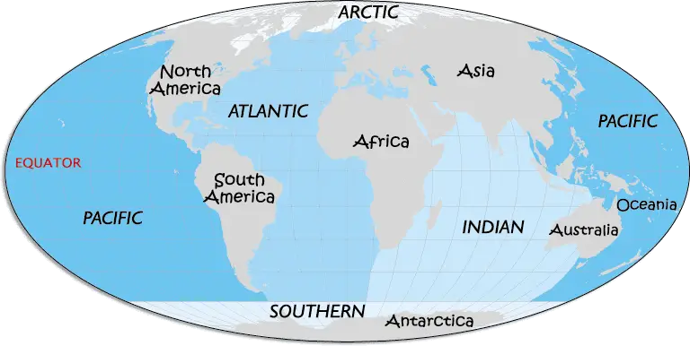 World Map with Continents and Oceans