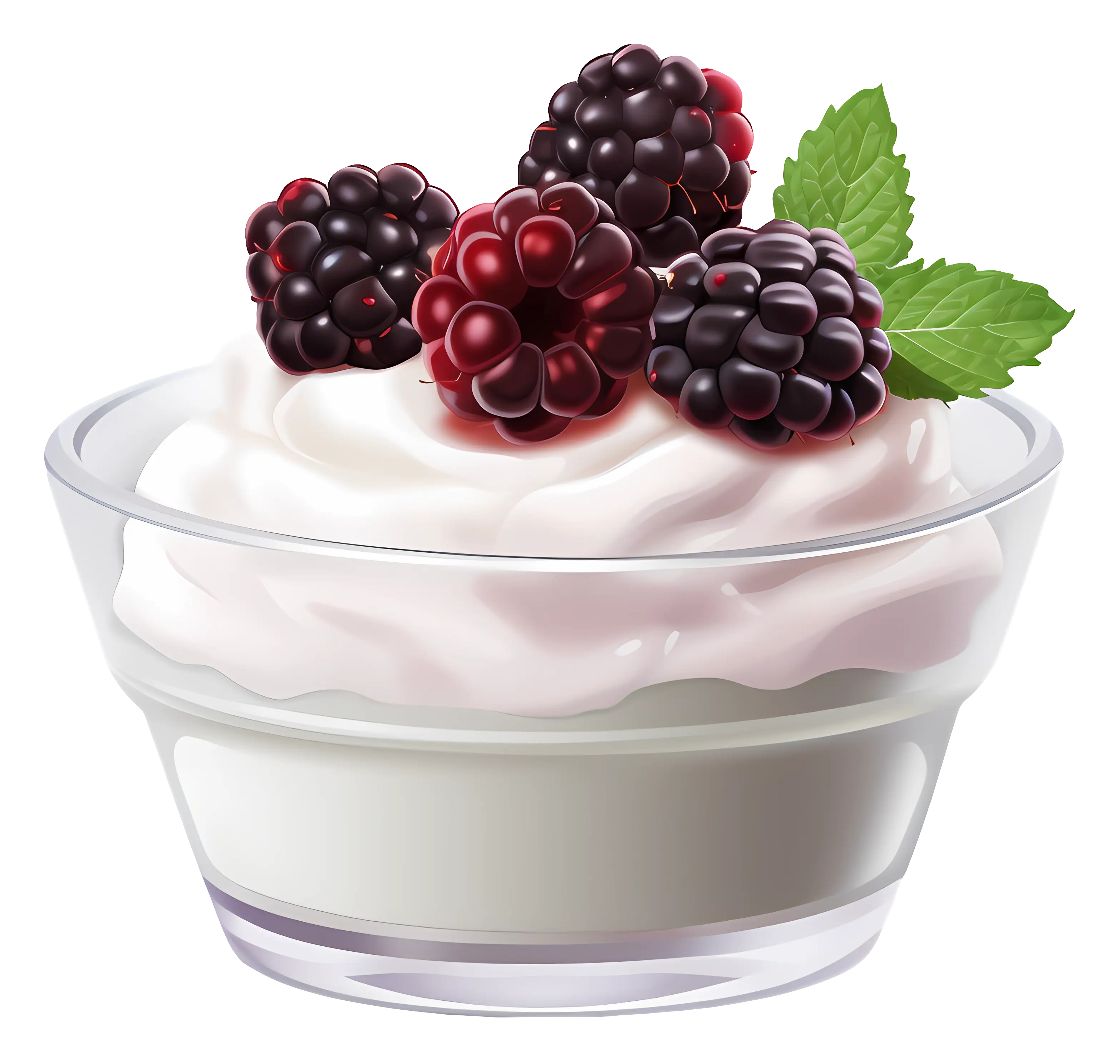Yogurt with Fresh Blackberries in Glass Bowl