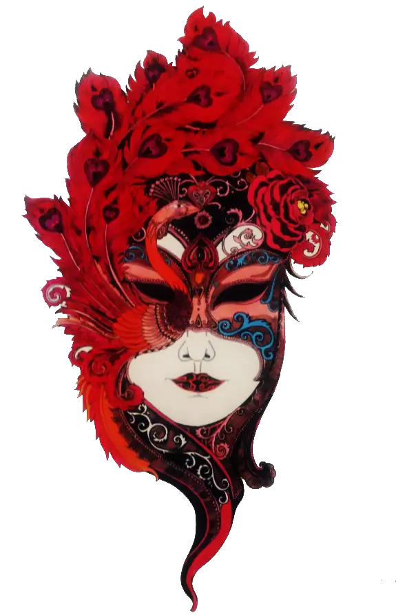 Artistic Red Mask with Feathers