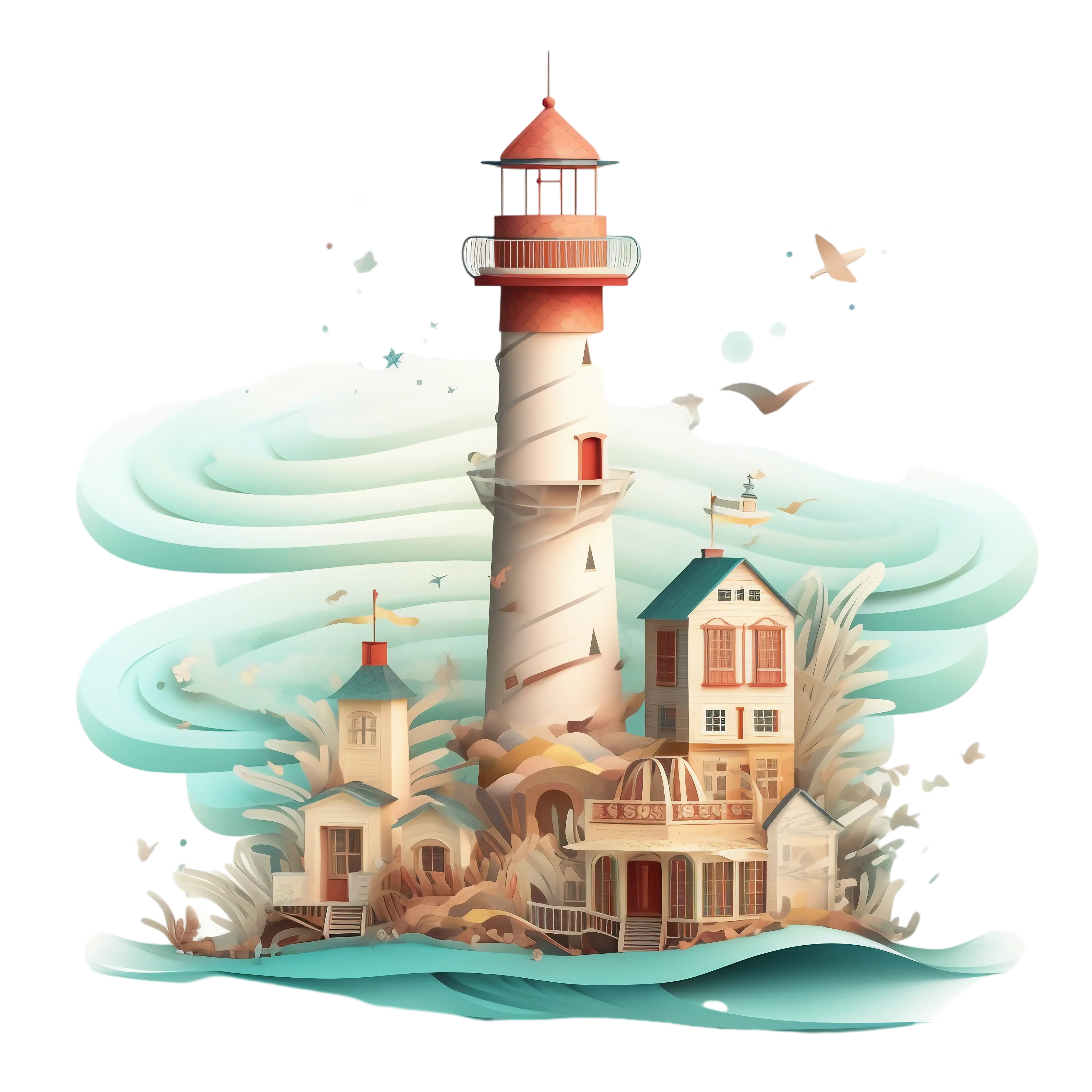 Coastal Lighthouse and Buildings Illustration