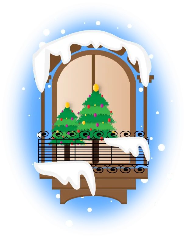 Snowy Balcony with Christmas Trees