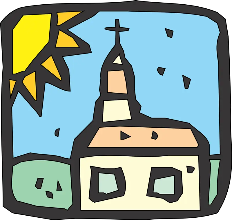 Cartoon Church Illustration with Sun