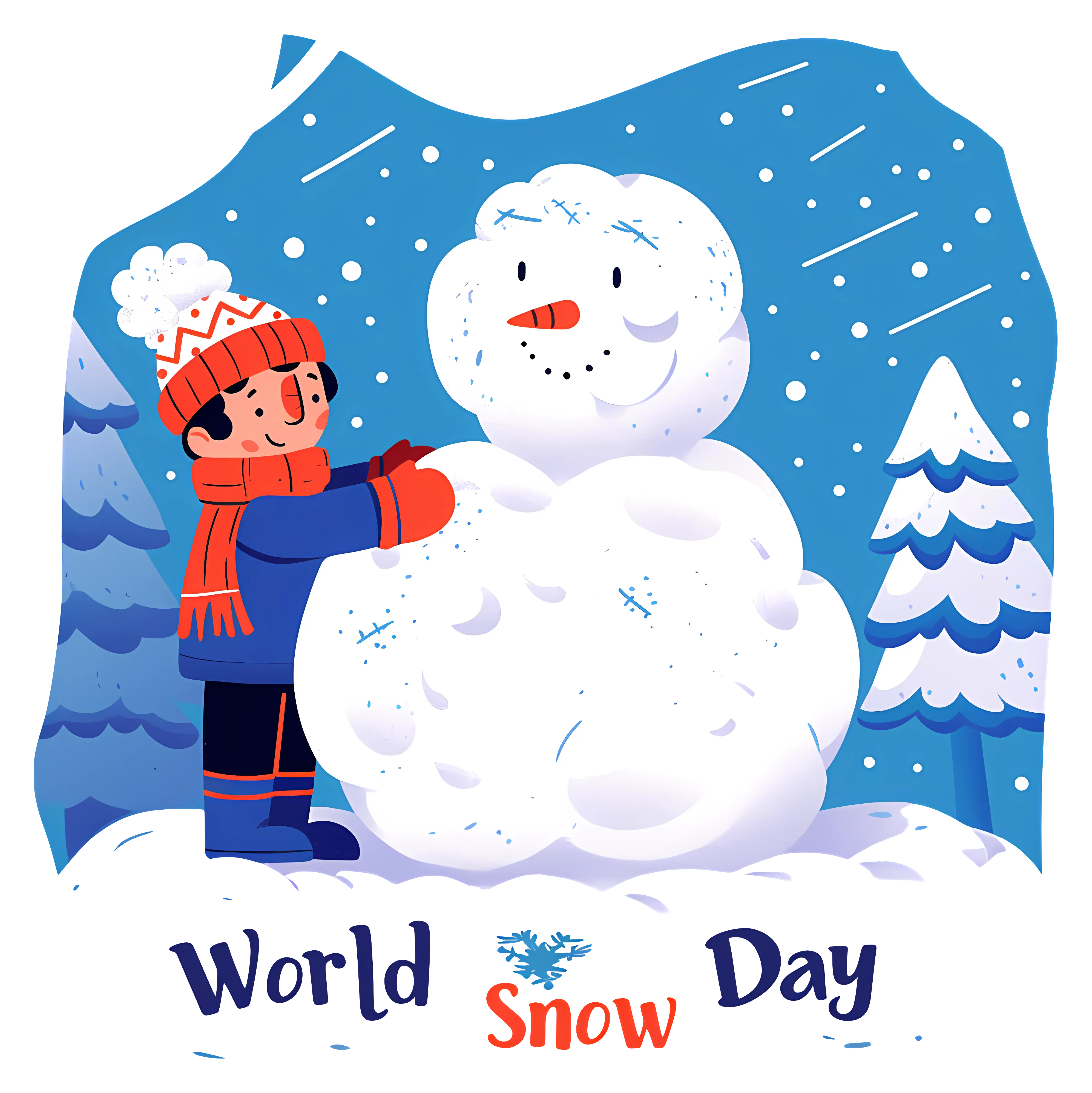 Snowman and Child Celebrating World Snow Day