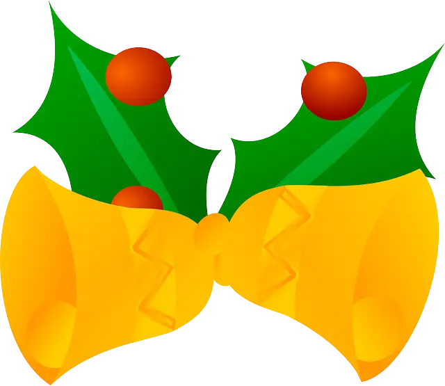 Yellow Christmas Bells with Holly Leaves