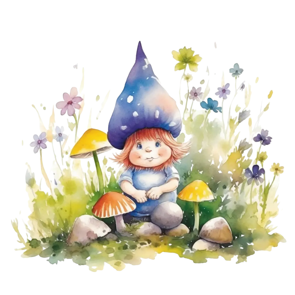 Whimsical Gnome in a Magical Mushroom Field