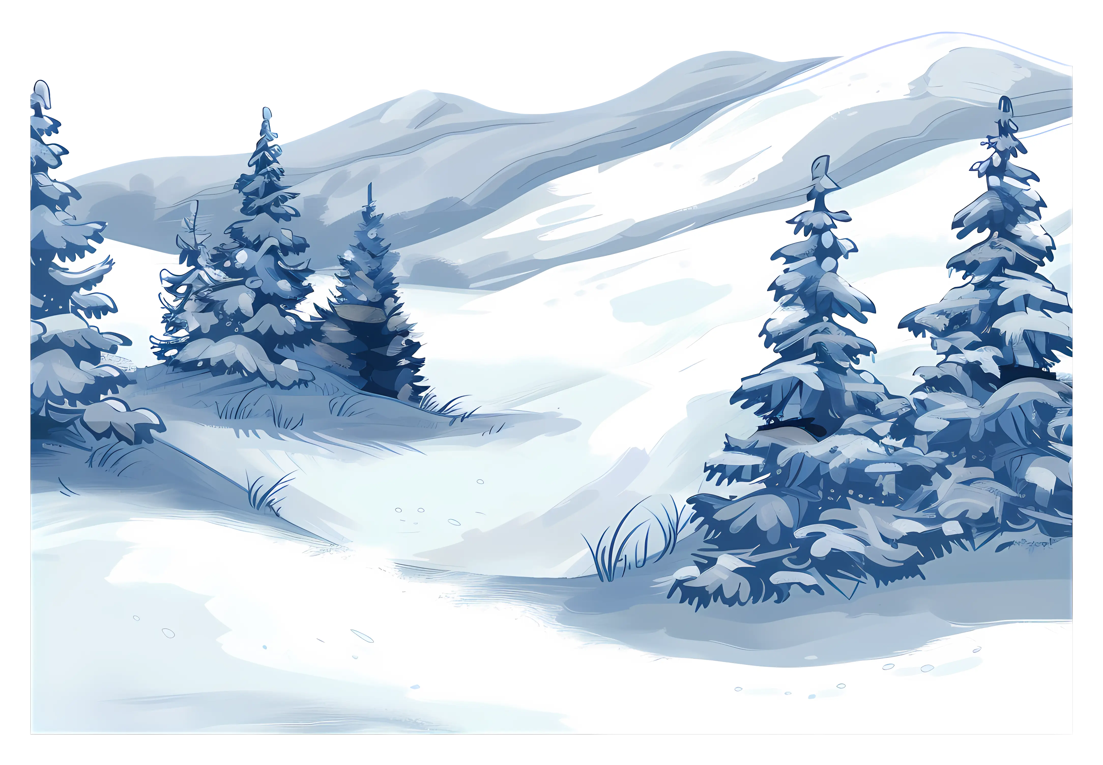Snowy Winter Landscape with Pine Trees