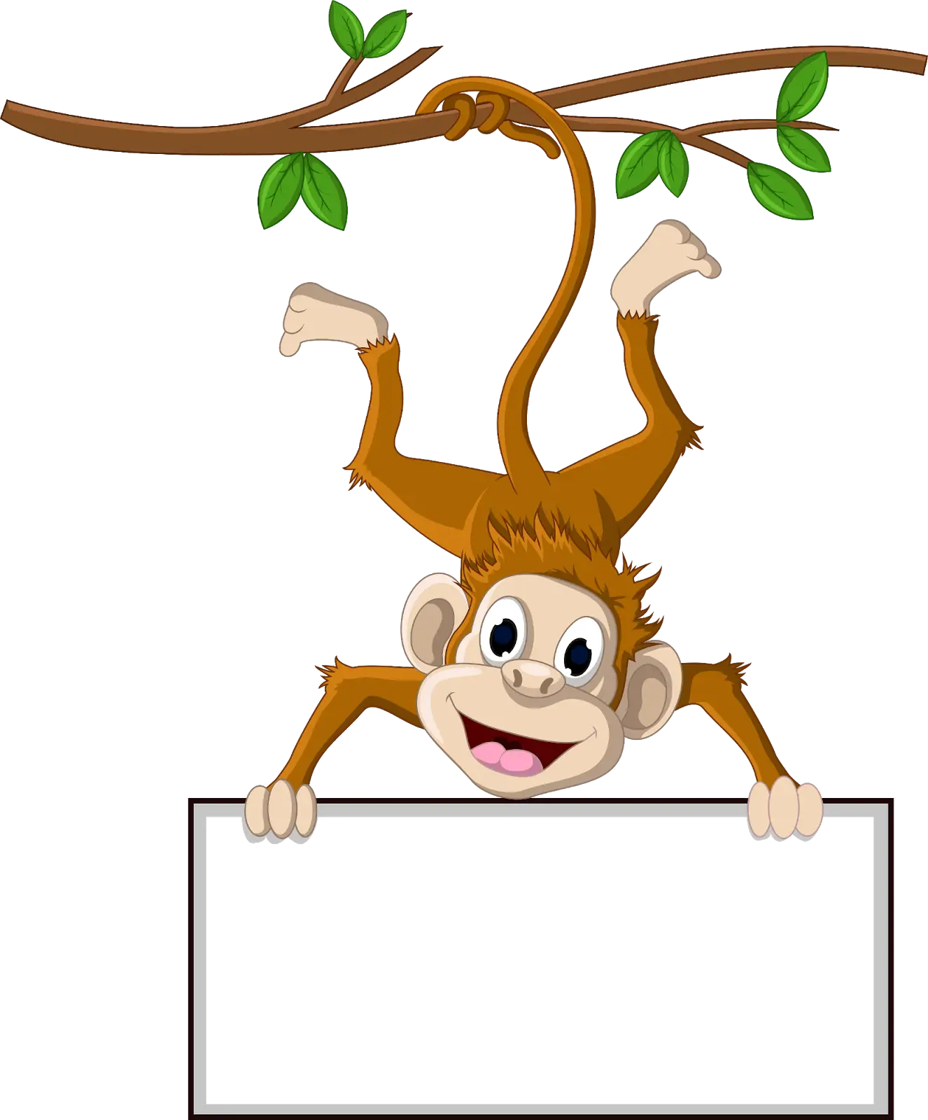 Playful Cartoon Monkey Hanging from Tree