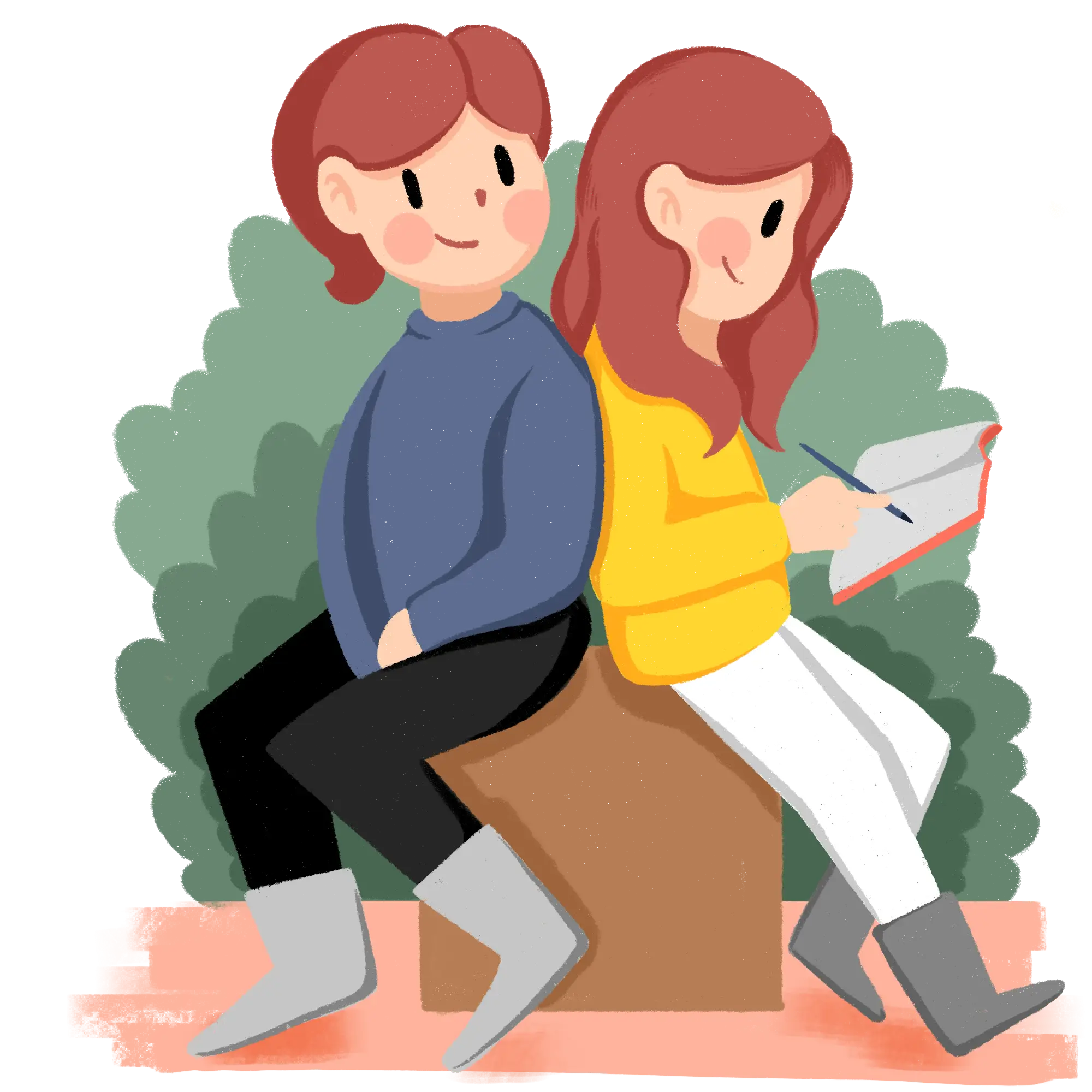 Cartoon Couple Sitting and Reading