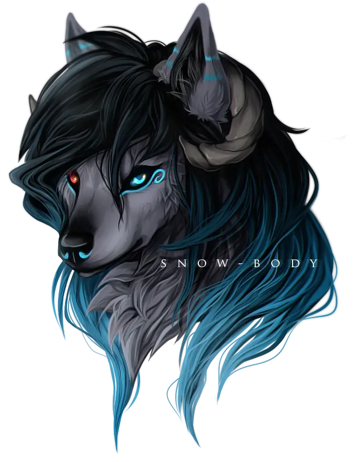 Fantasy Wolf Illustration with Blue Highlights
