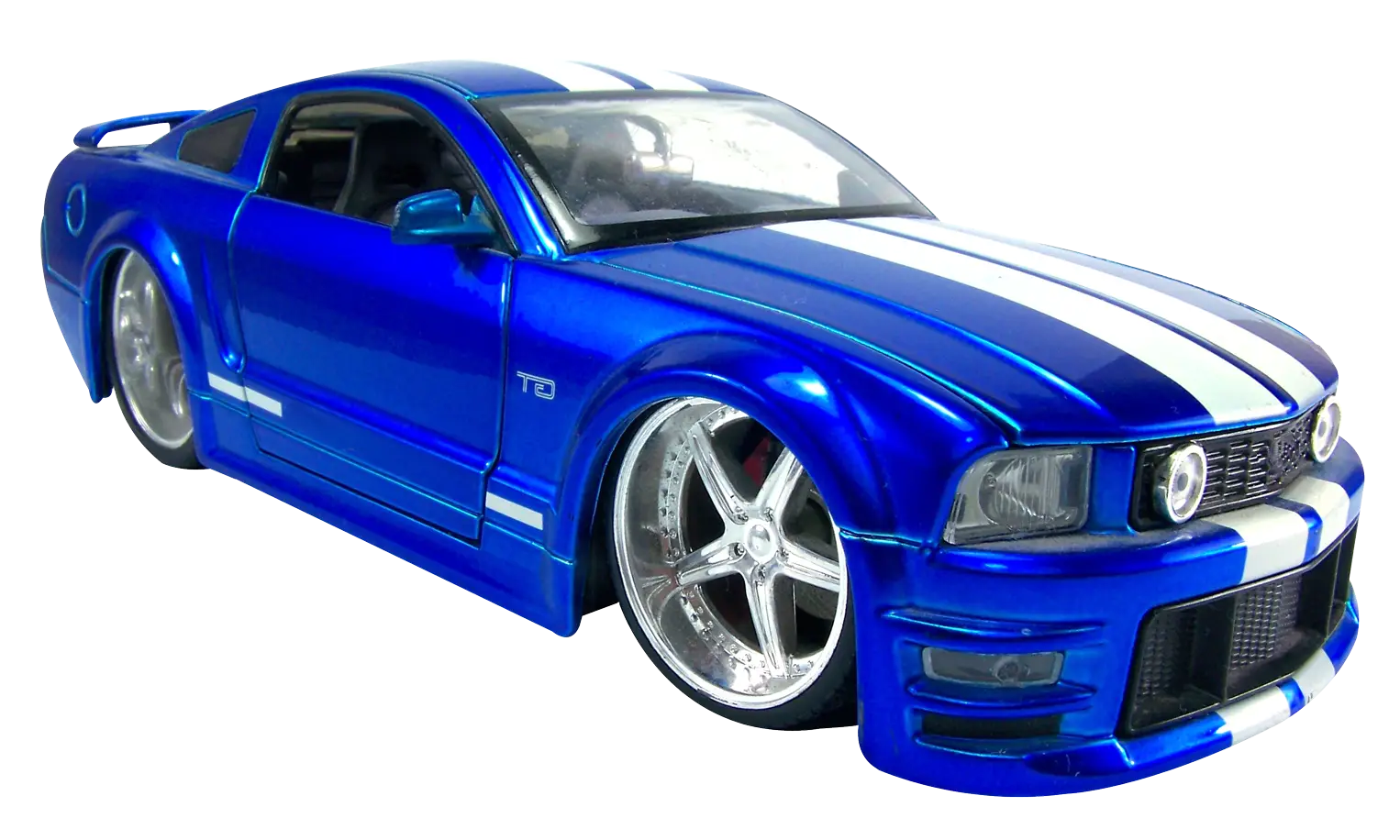 Bright Blue Sports Car with Racing Stripes