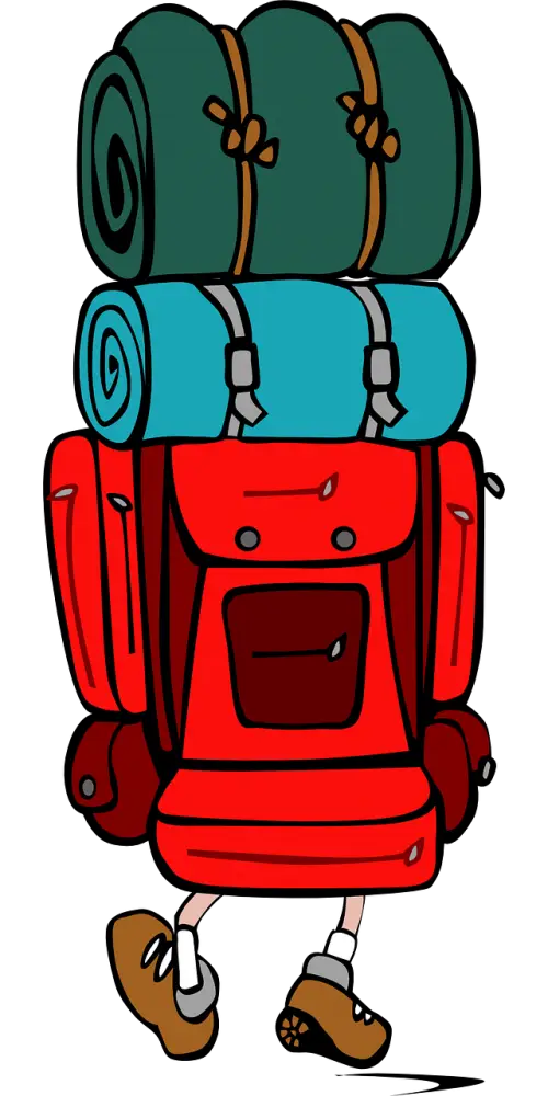Red Backpack with Camping Mats for Hiking