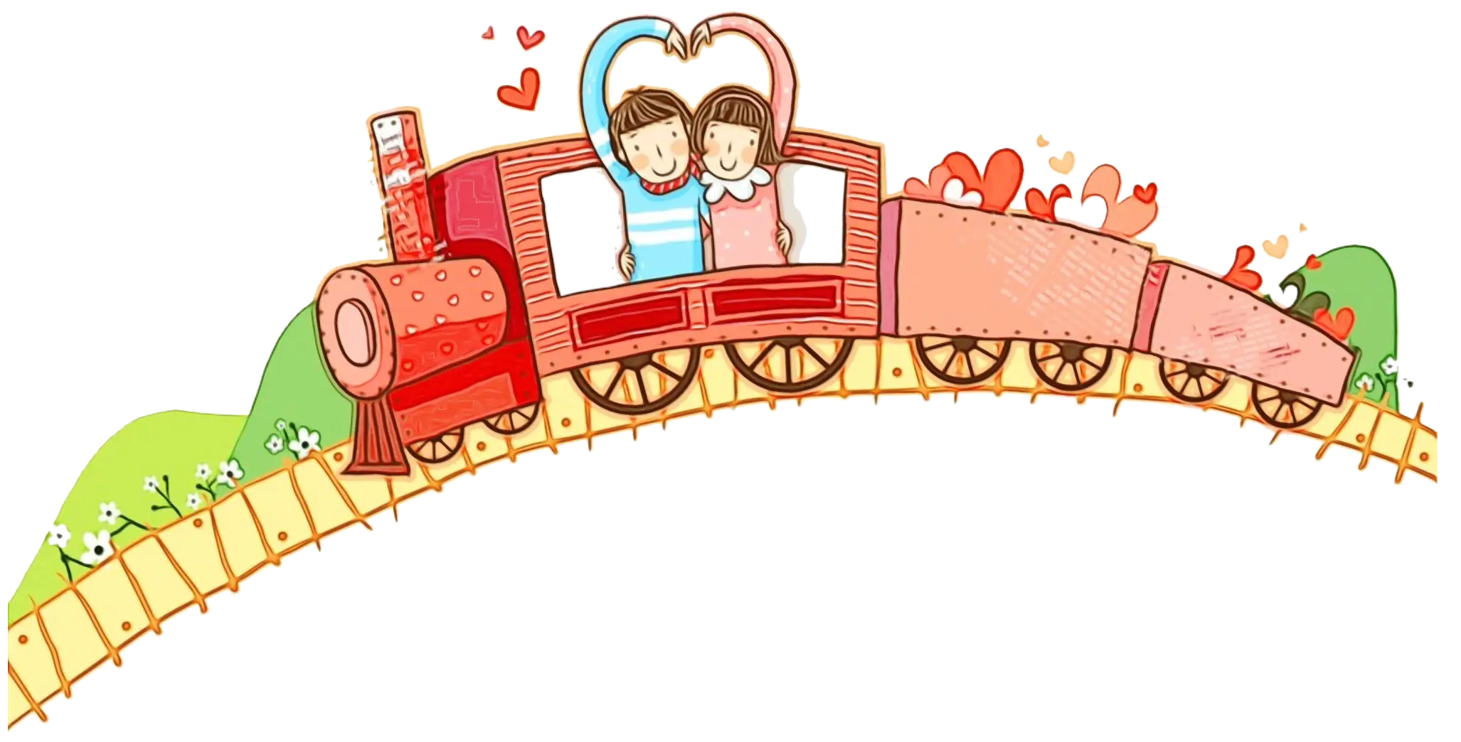 Cartoon Train with Couple in Love