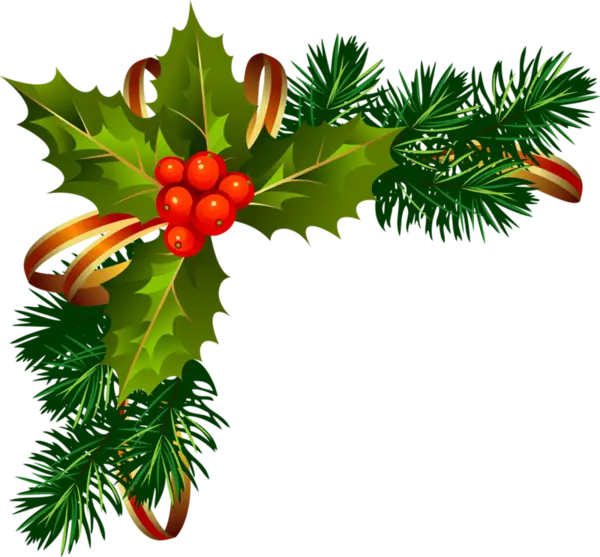 Holly and Pine Decorative Corner Illustration