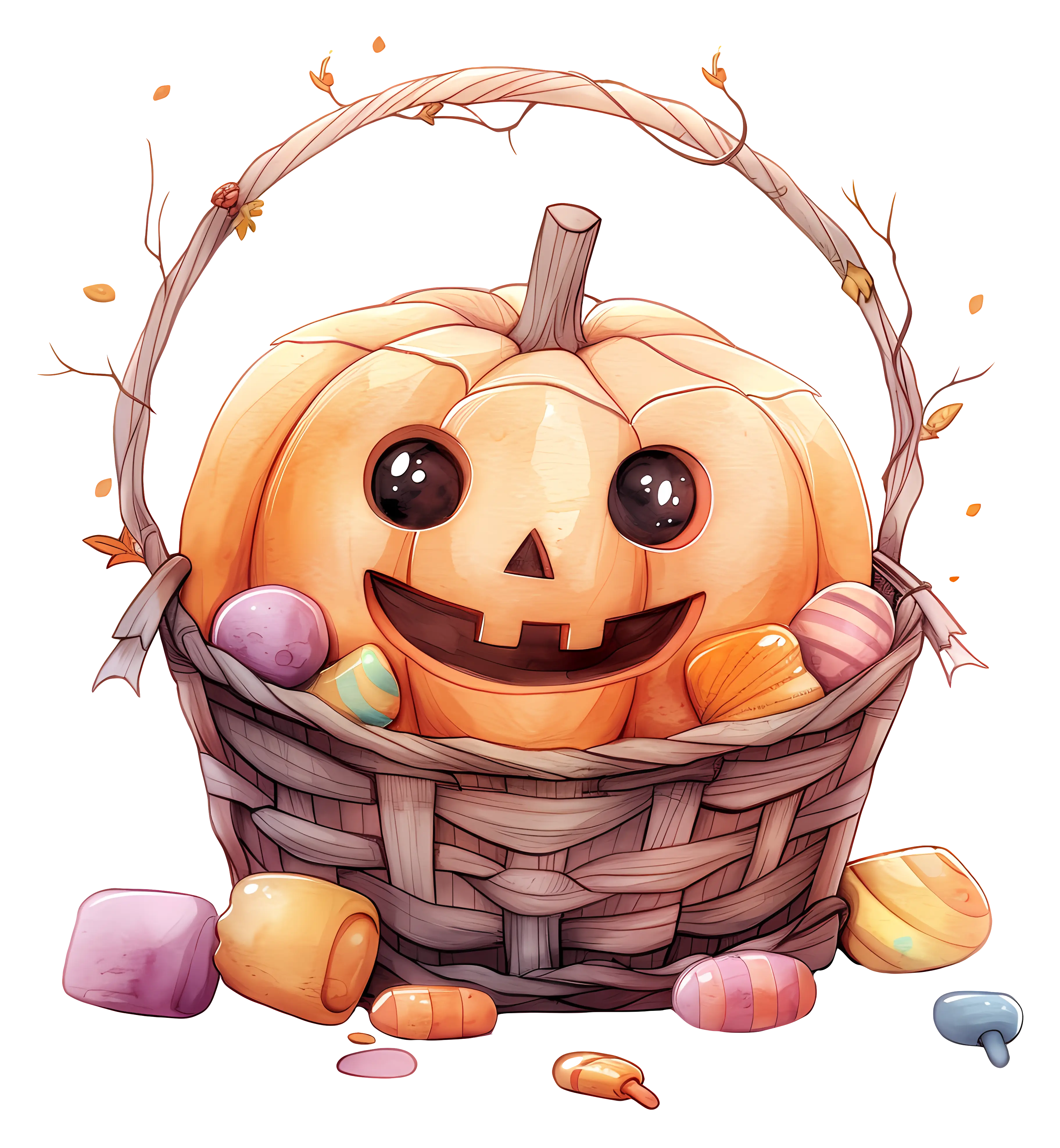 Pumpkin Basket Filled with Halloween Treats