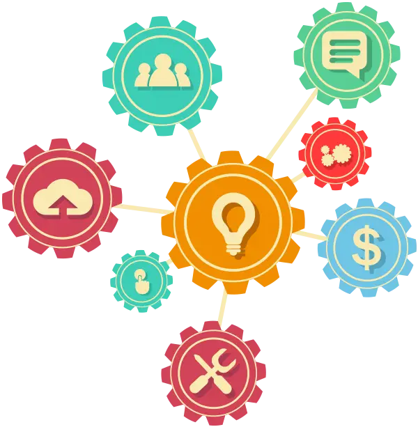 Colorful Gear Diagram Representing Teamwork