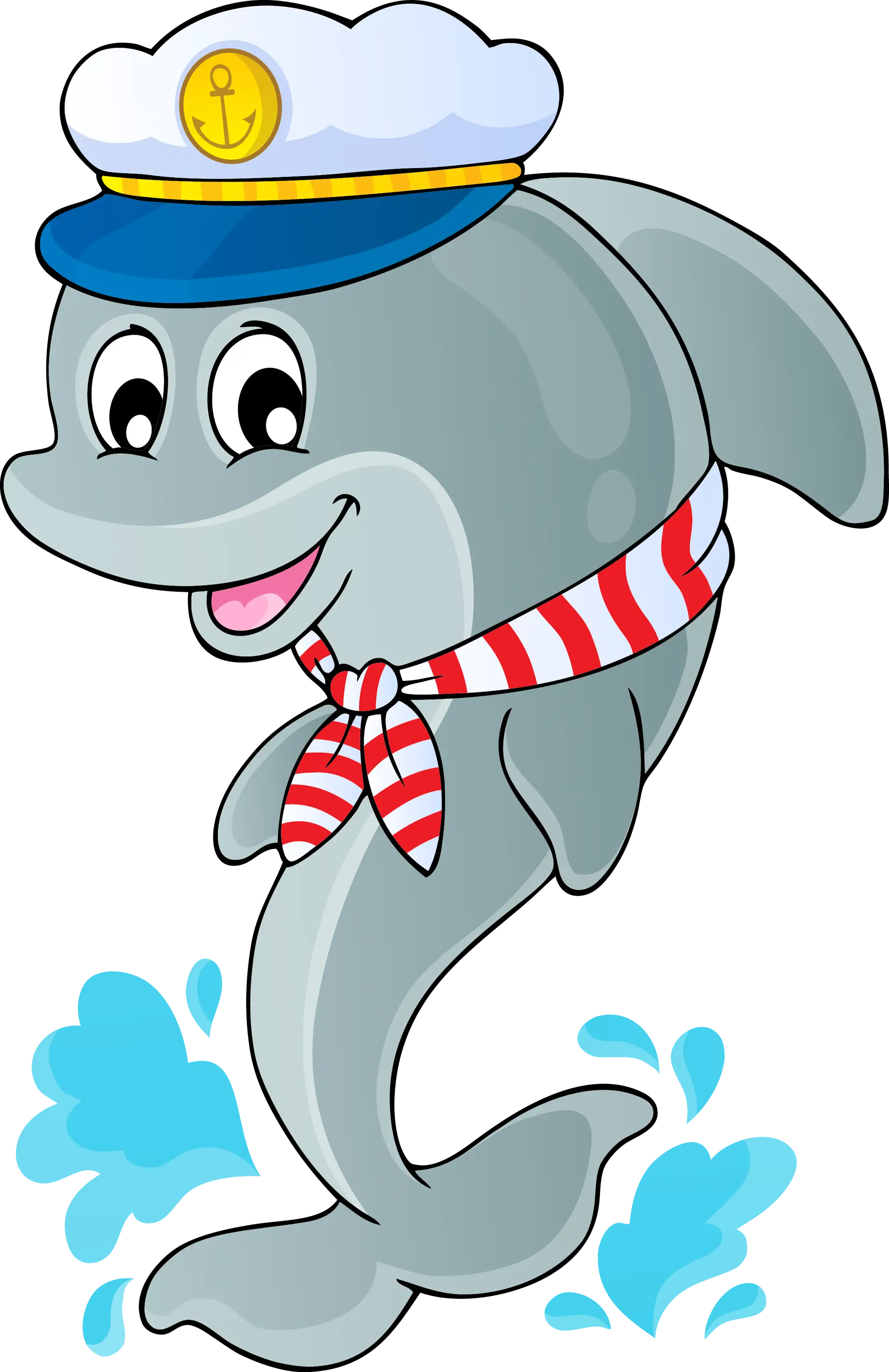 Cute Cartoon Dolphin with Sailor Hat