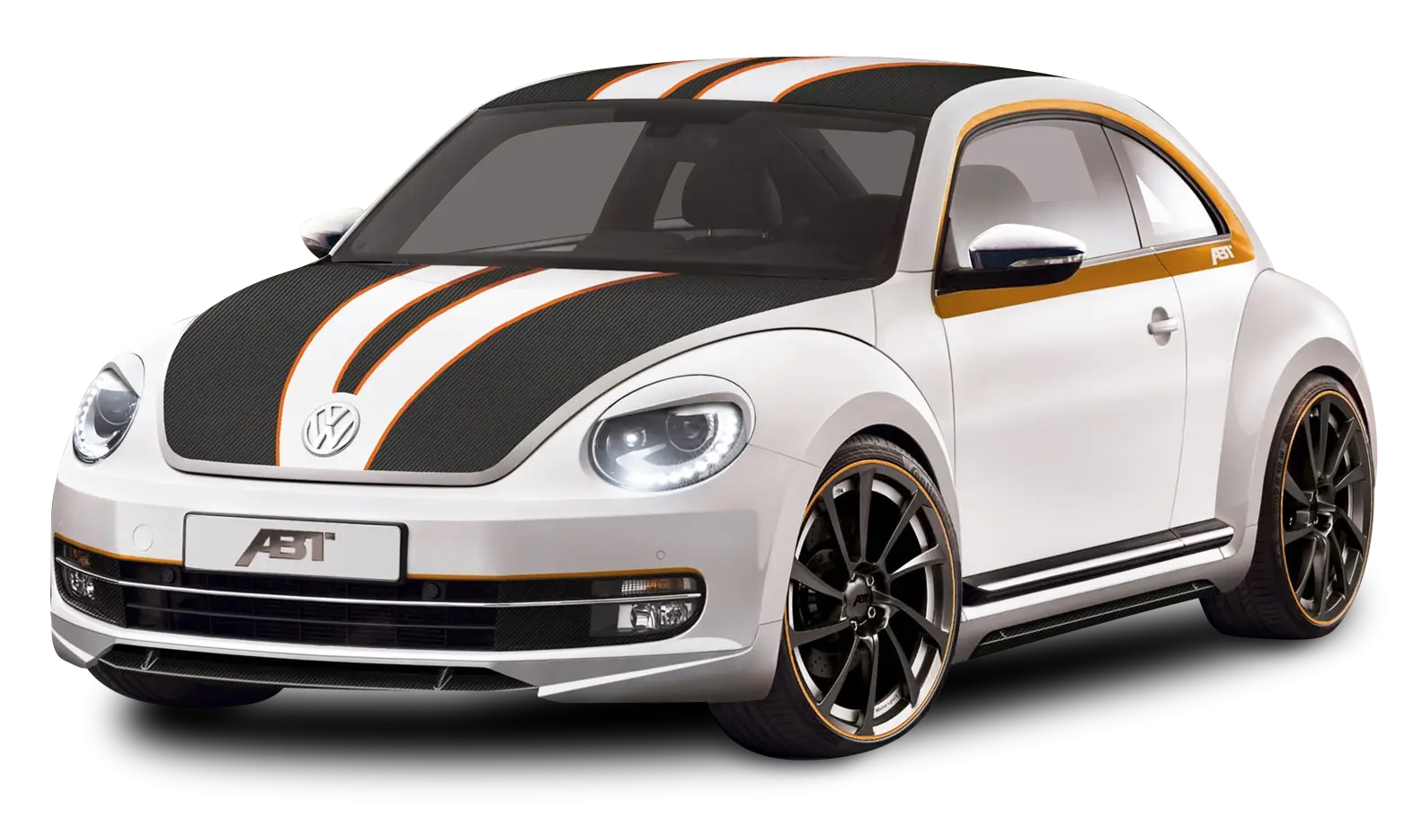 Compact White Car With Bold Stripes