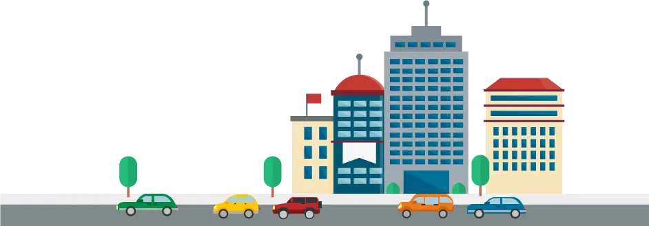 Colorful Cityscape with Cars on Road