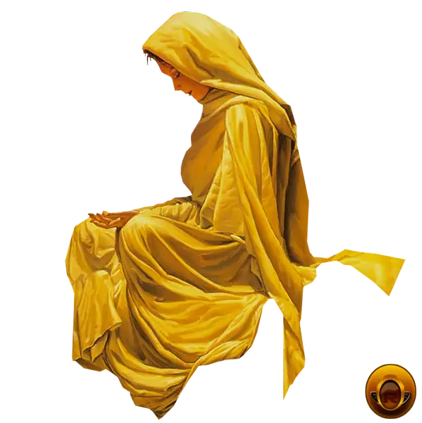 Woman in Yellow Cloak Sitting