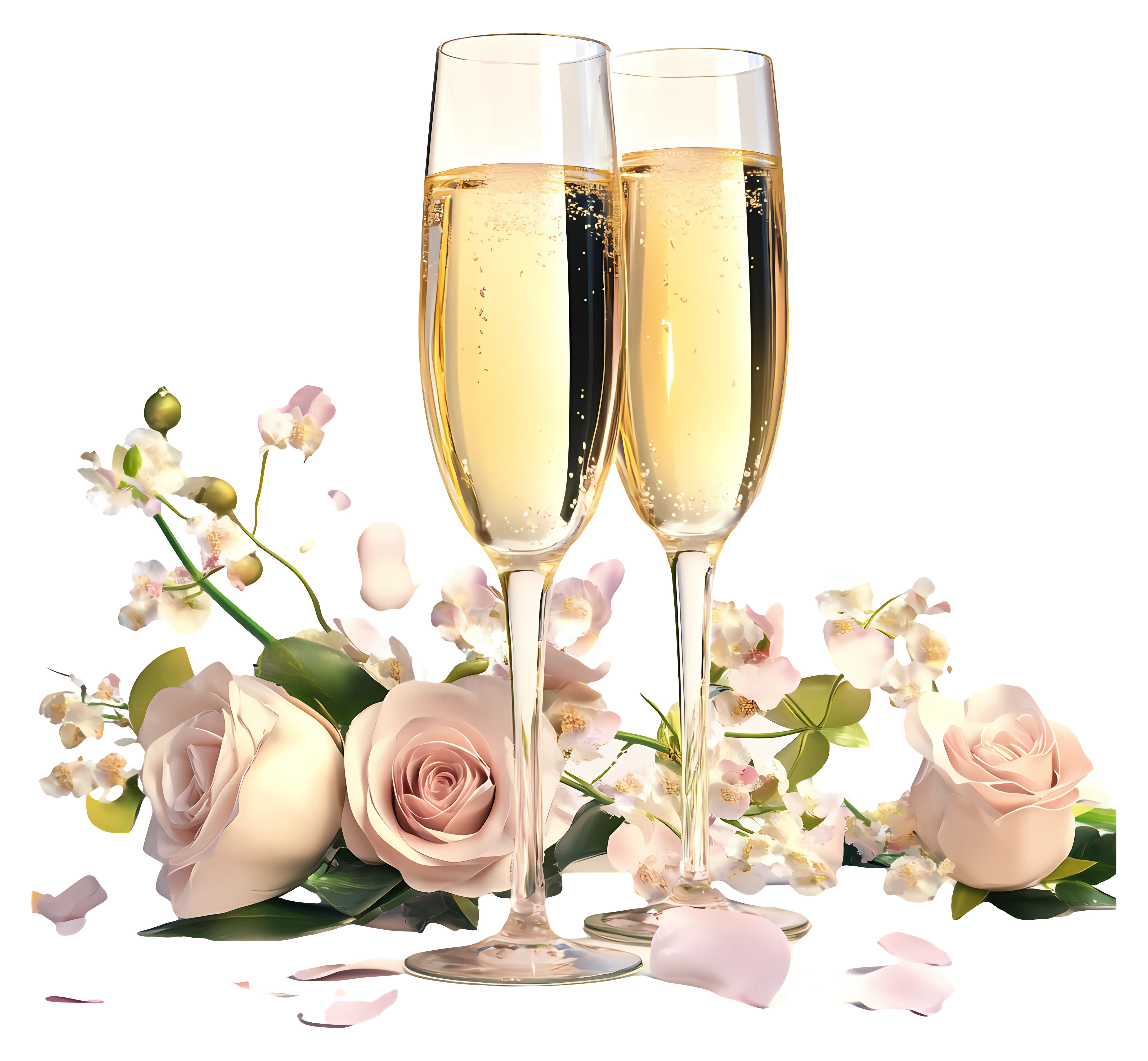 Champagne Glasses with Roses