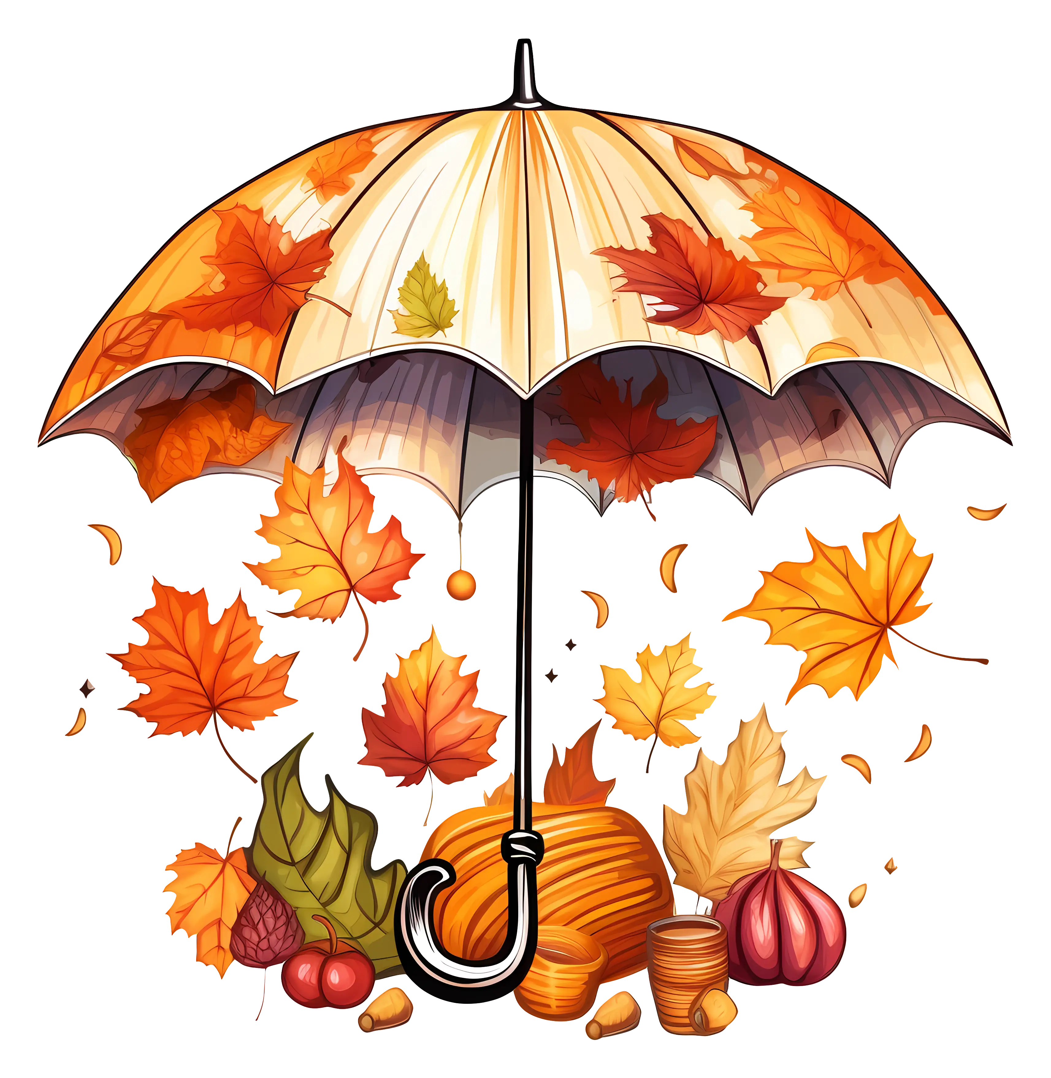 Autumn-Themed Umbrella with Falling Leaves