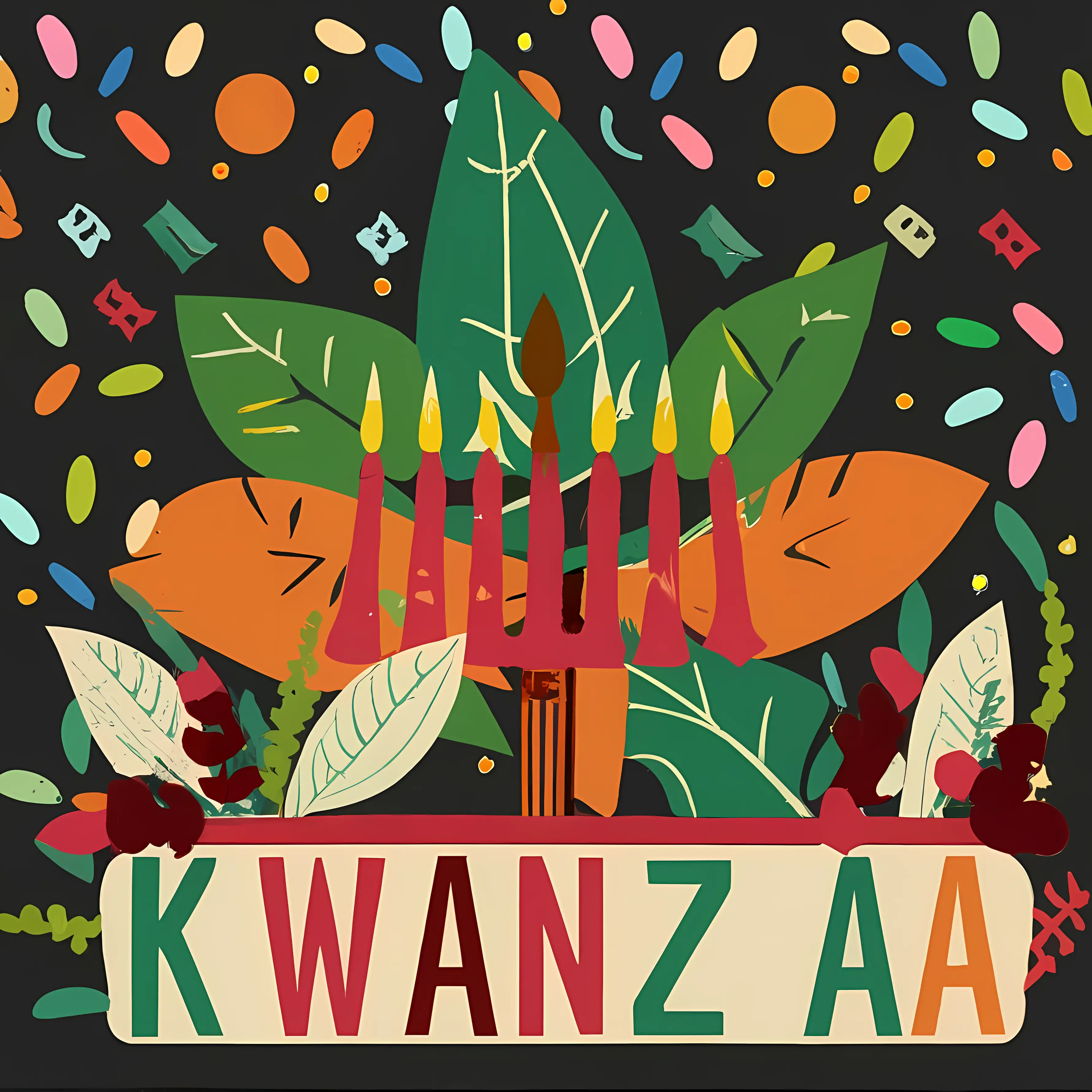 Kwanzaa Celebration with Candles and Leaves