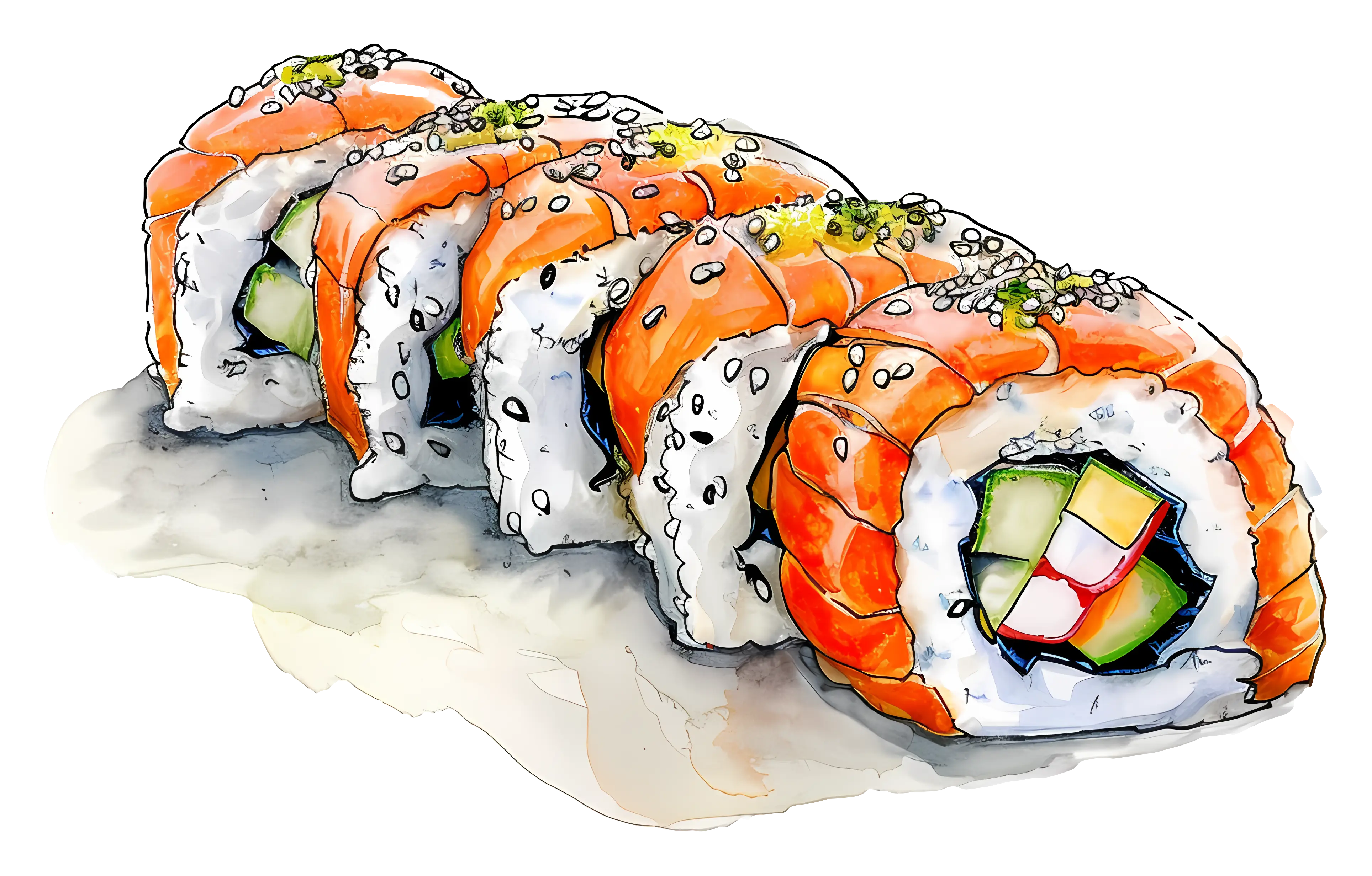 Artistic Illustration of Sushi Rolls