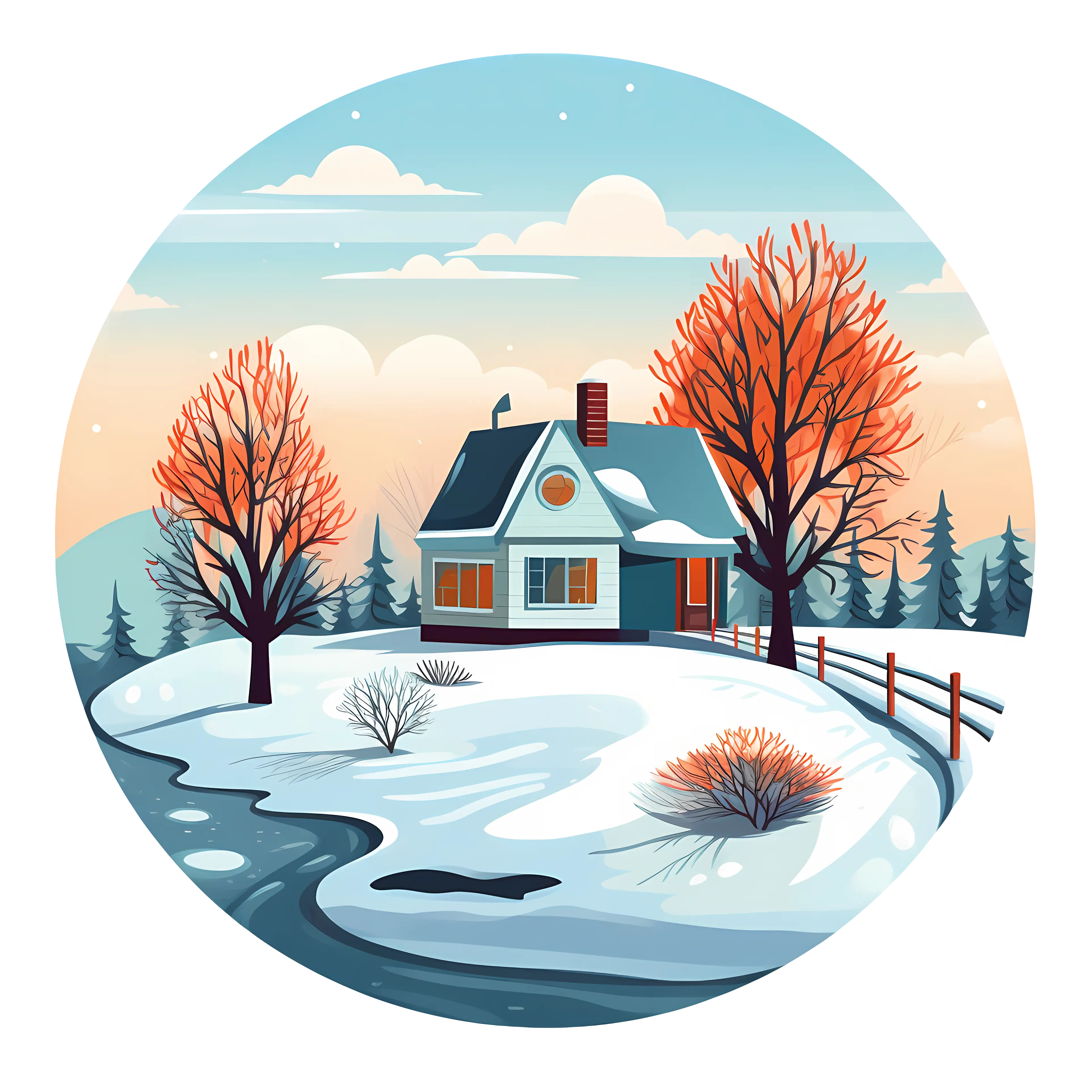 Cozy Winter House Illustration