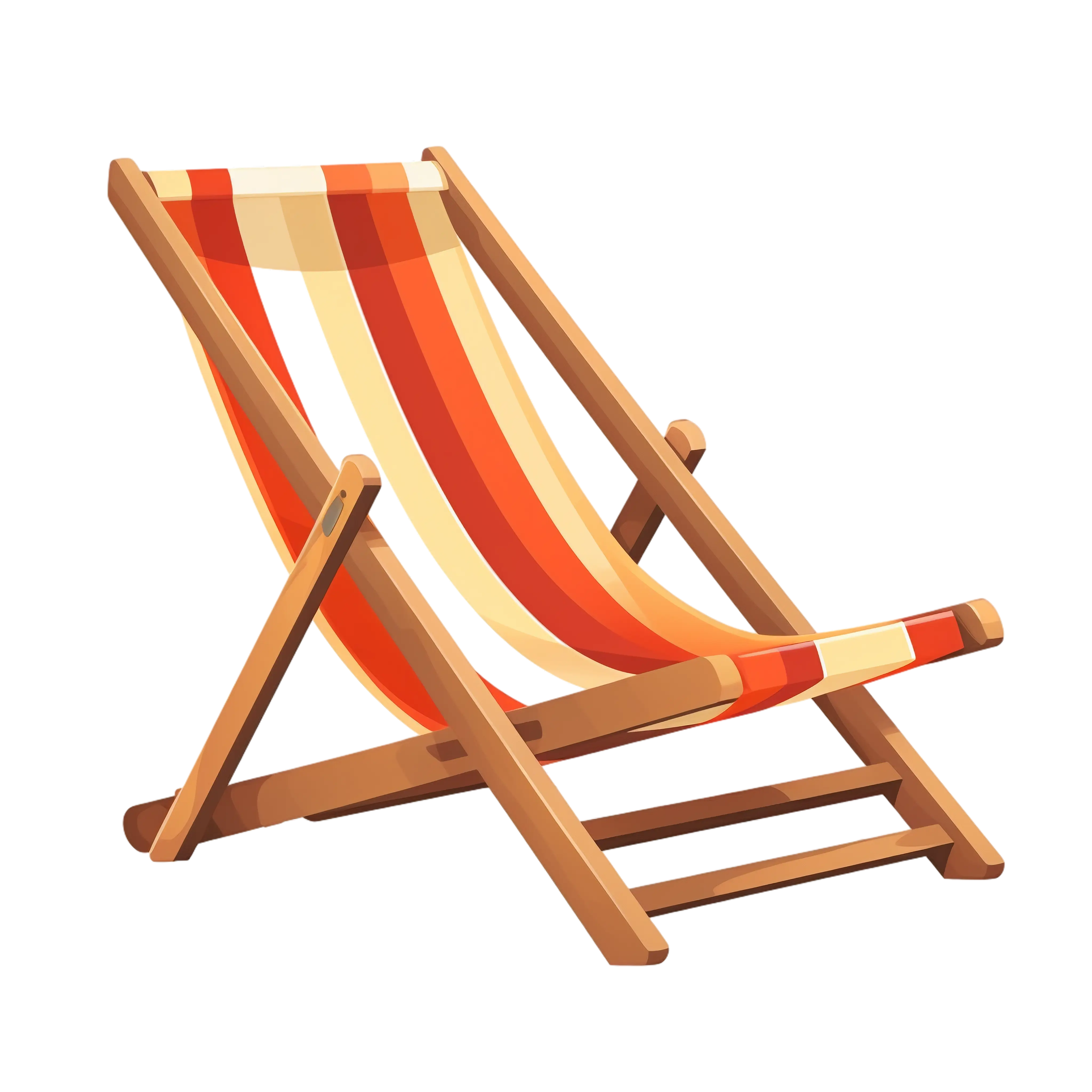 Wooden Deck Chair with Striped Fabric