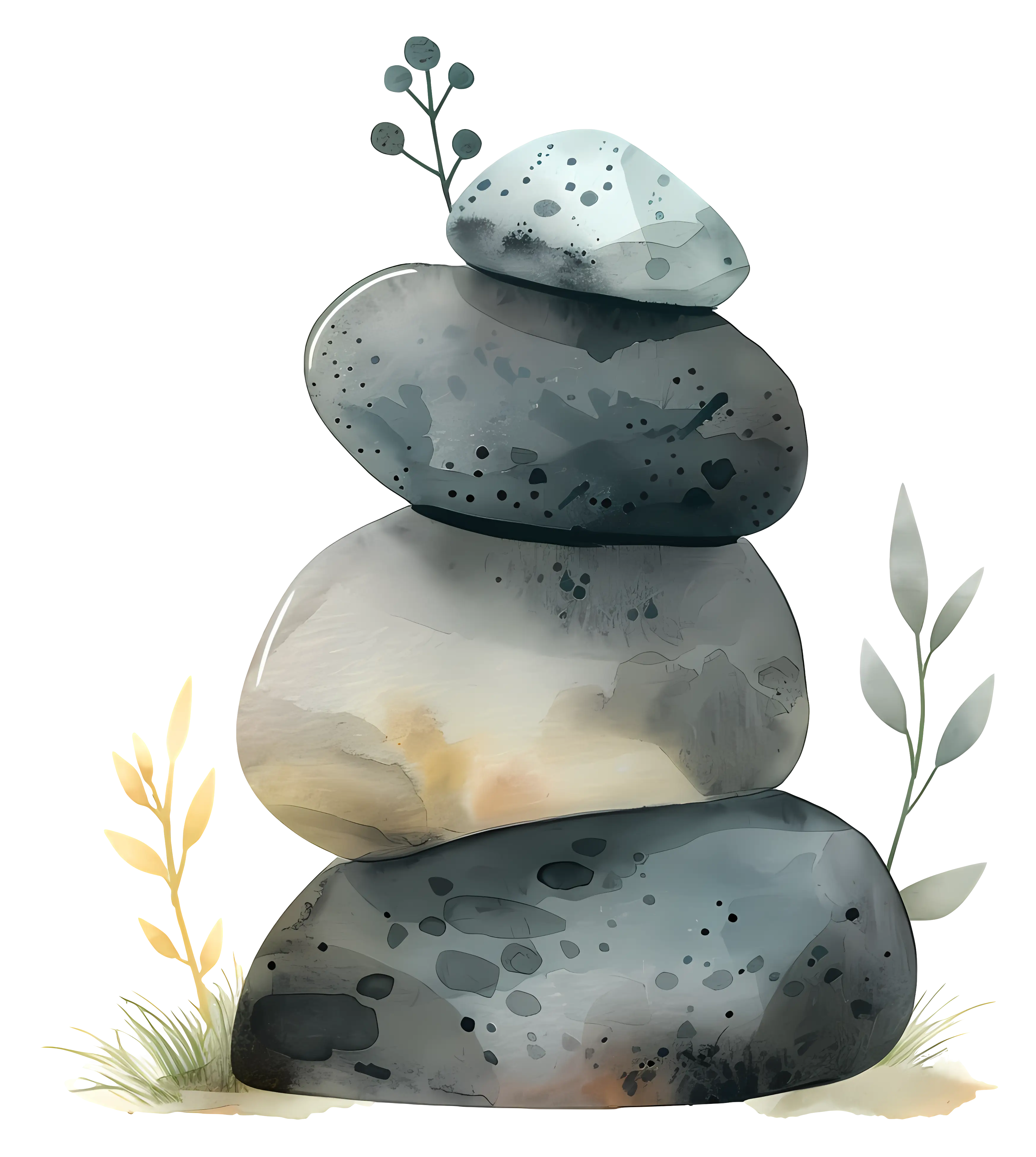 Stacked Stones with Plants