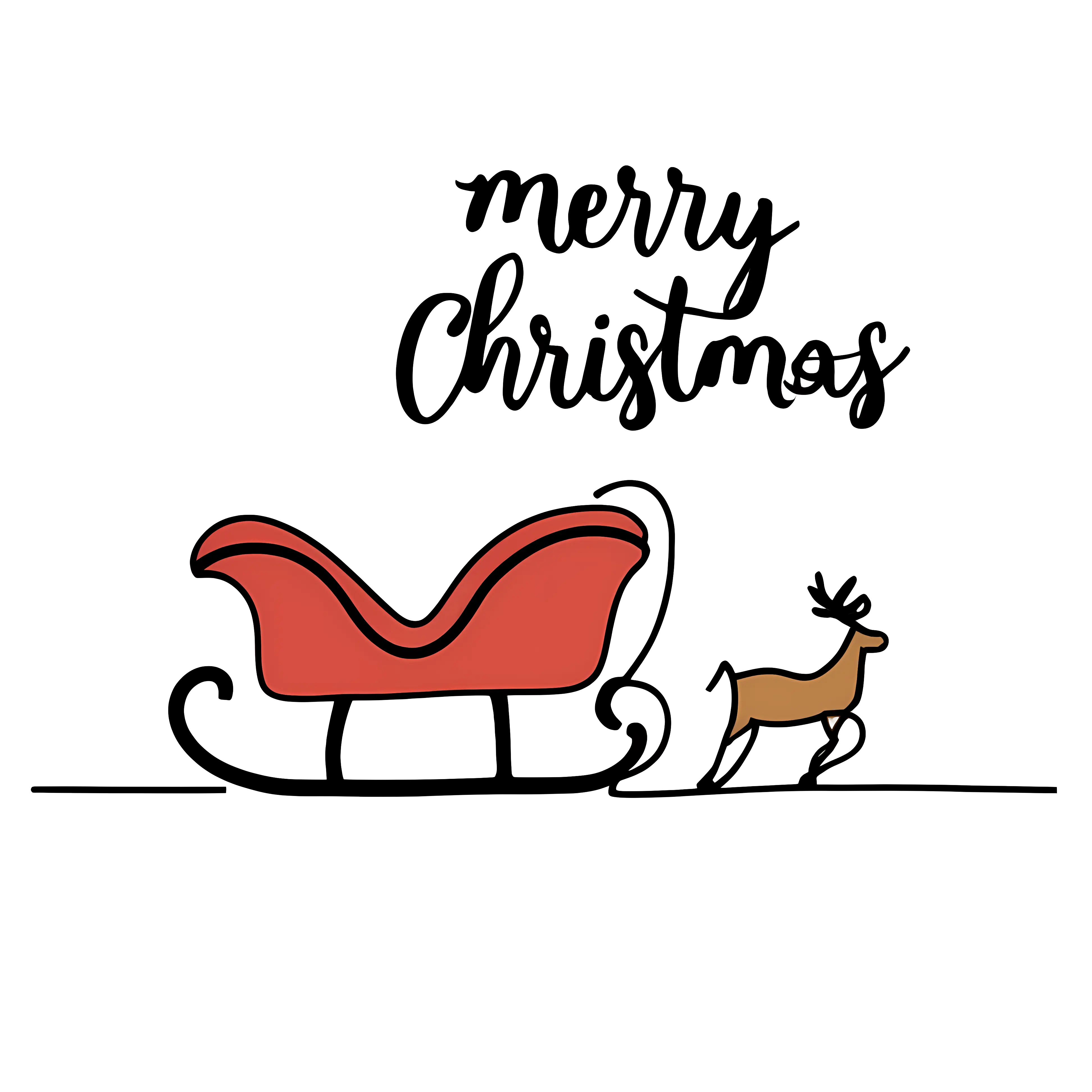 Christmas Sleigh and Reindeer Simple Illustration