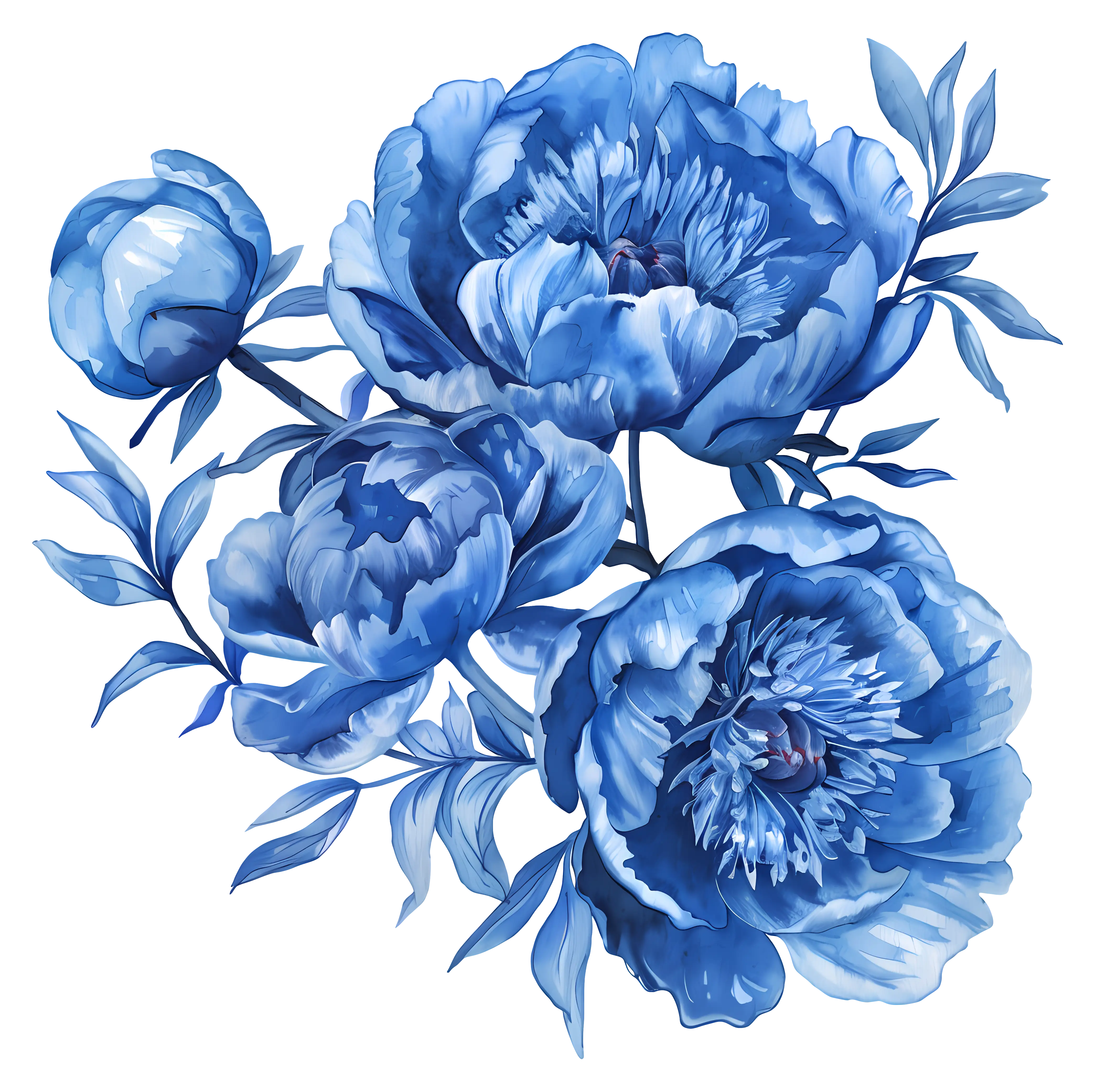 Elegant Illustration of Blue Peony Flowers