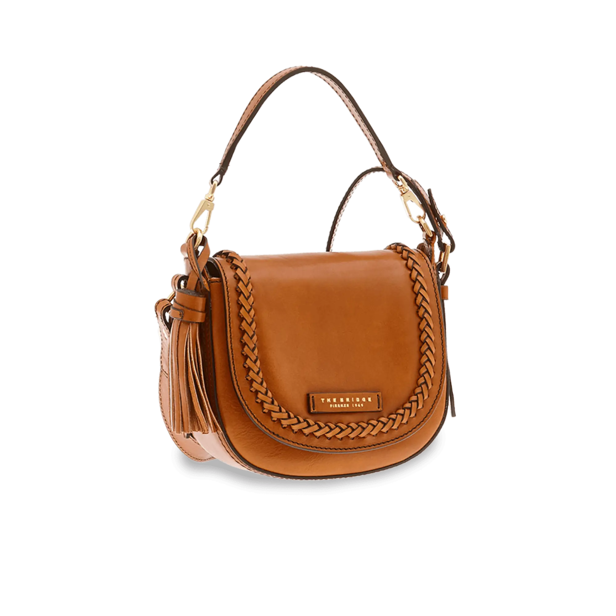 Brown Leather Handbag with Woven Strap