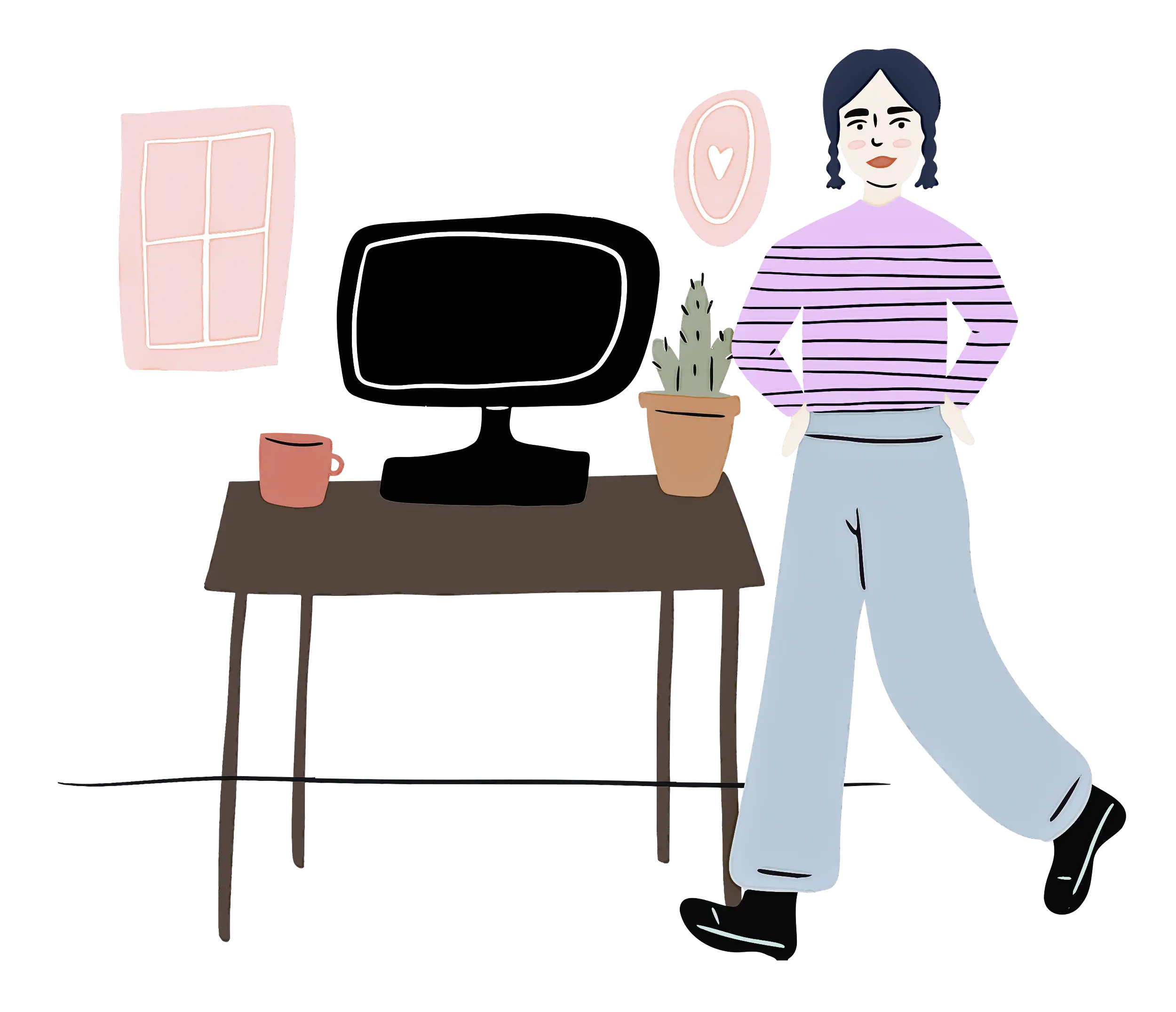 Cartoon Person Near Desk in a Cozy Workspace