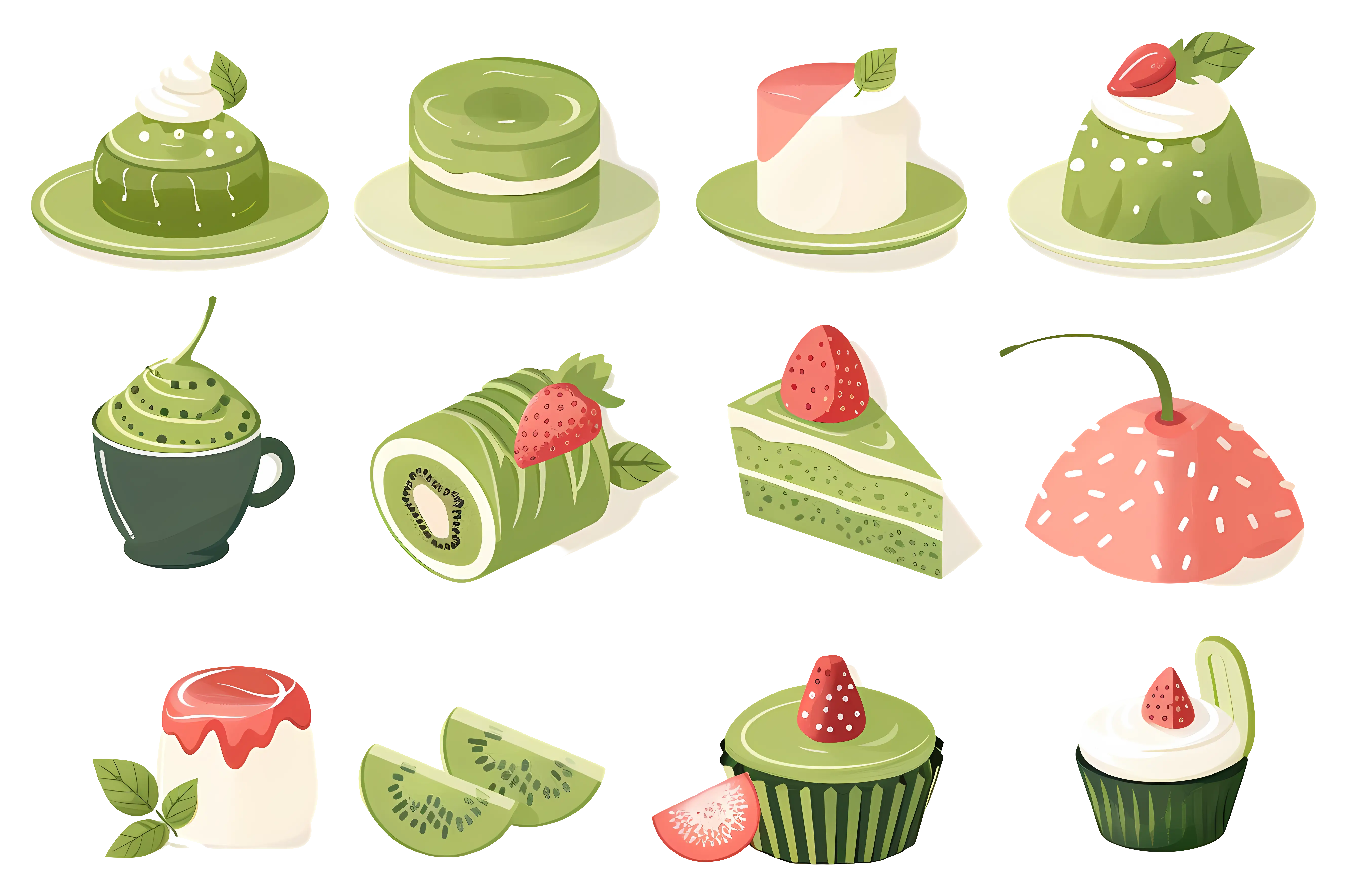 Assorted Matcha Desserts with Fruity Garnish