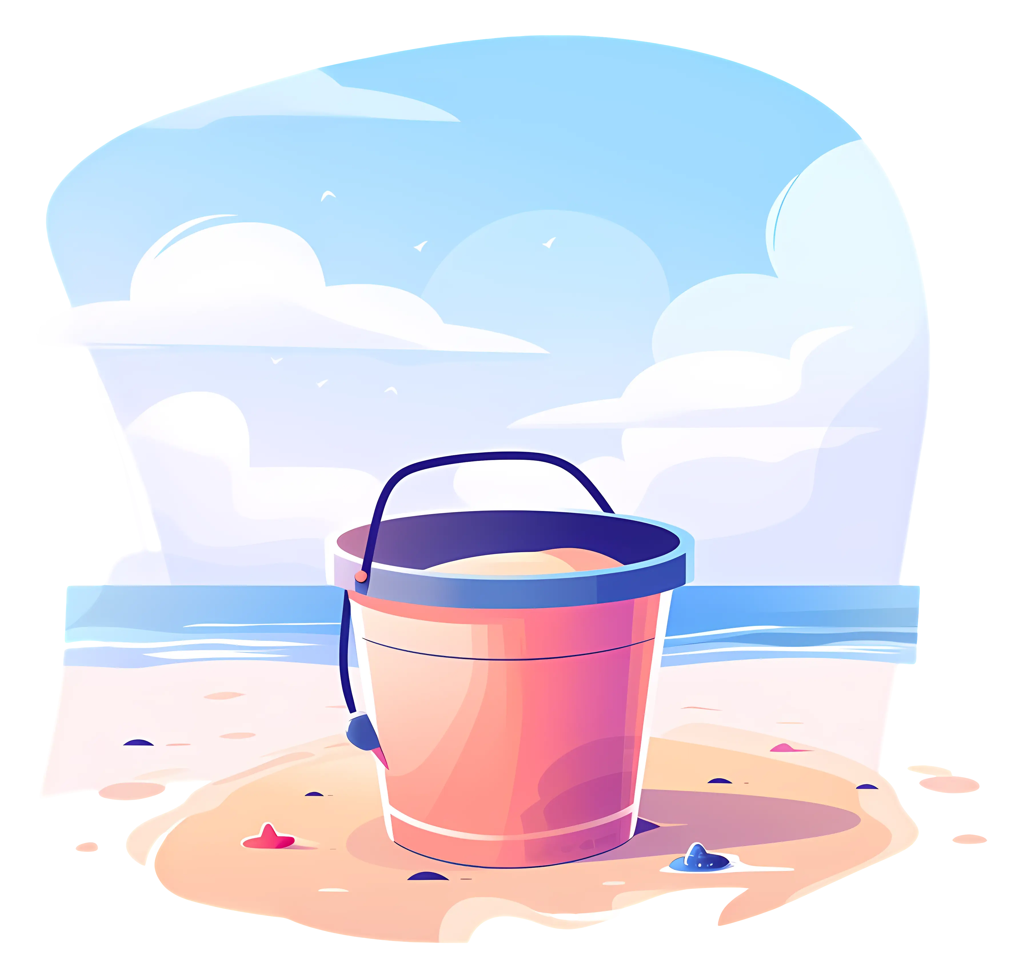 Beach Bucket on Sand in Summer Scene