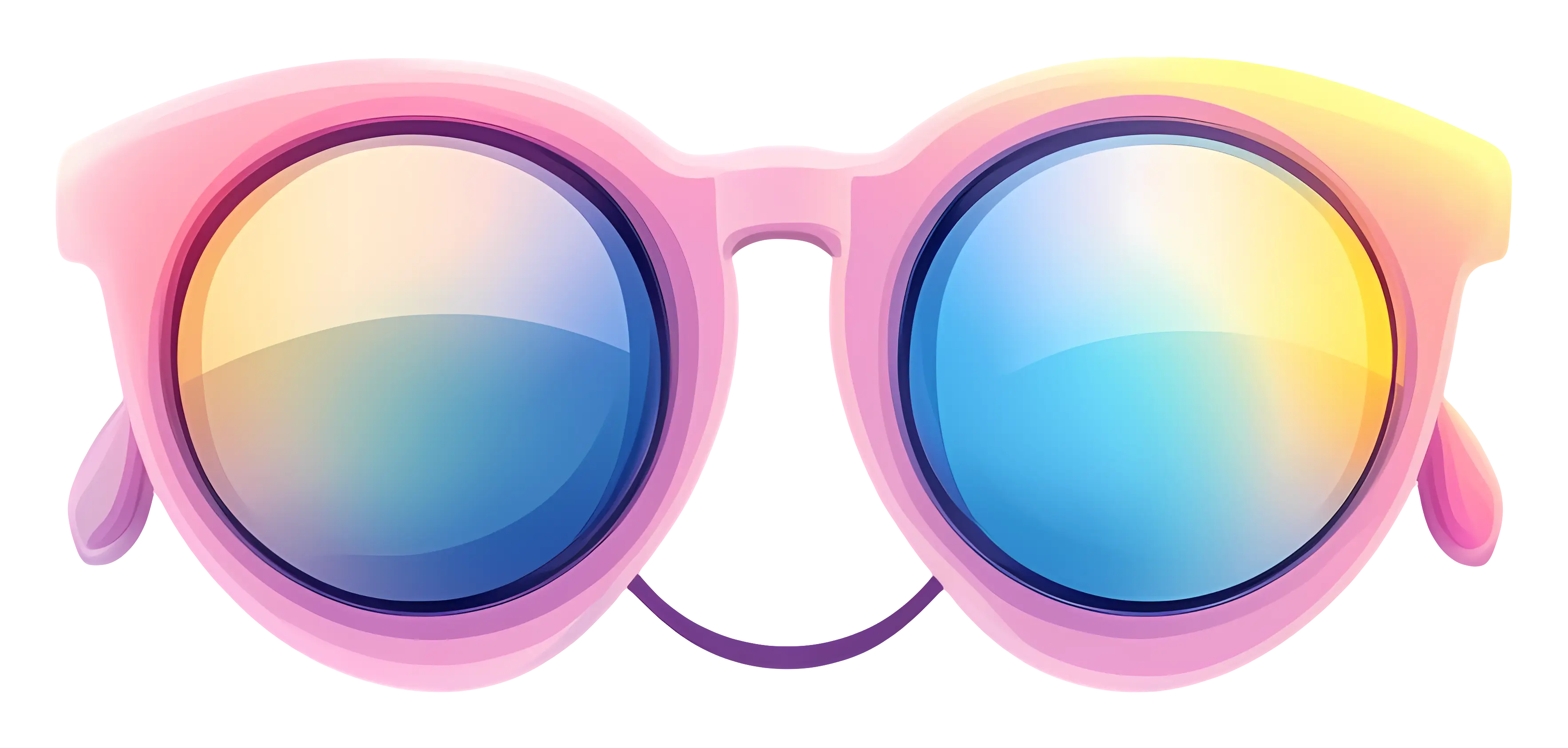 Pink Sunglasses with Reflective Blue and Yellow Lenses