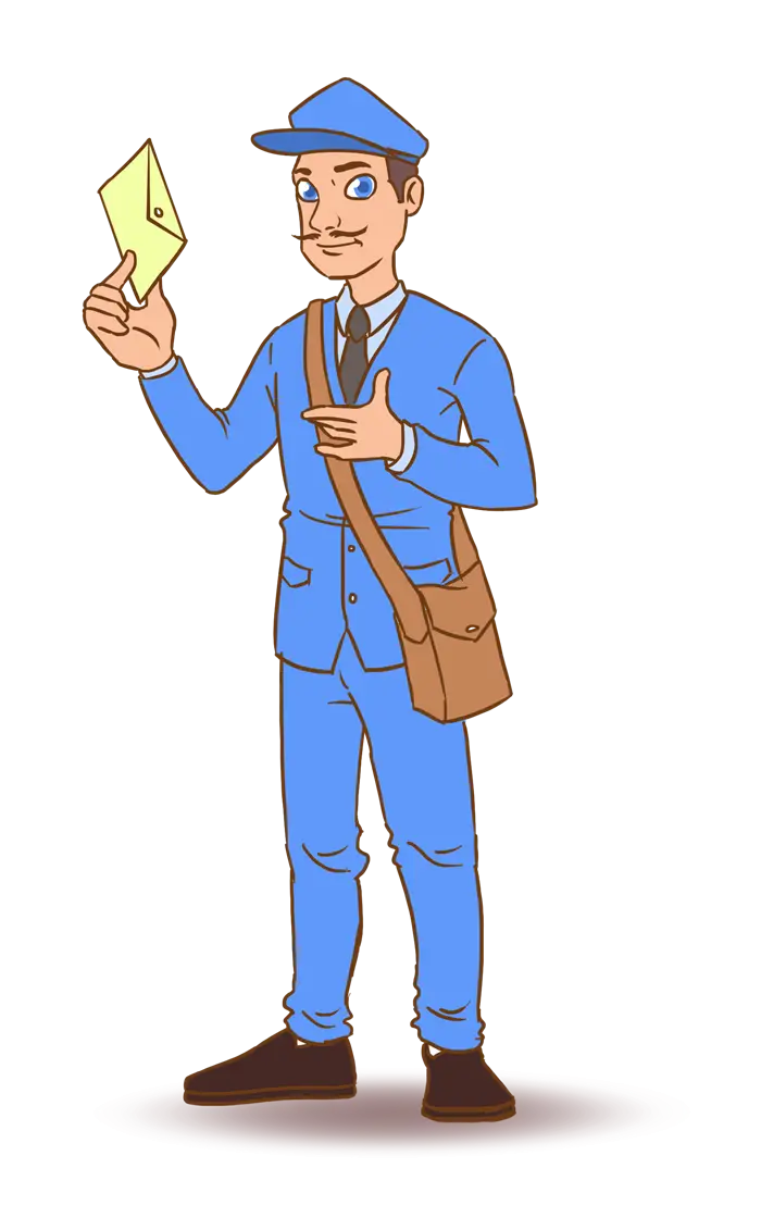 Postman with letter in blue uniform