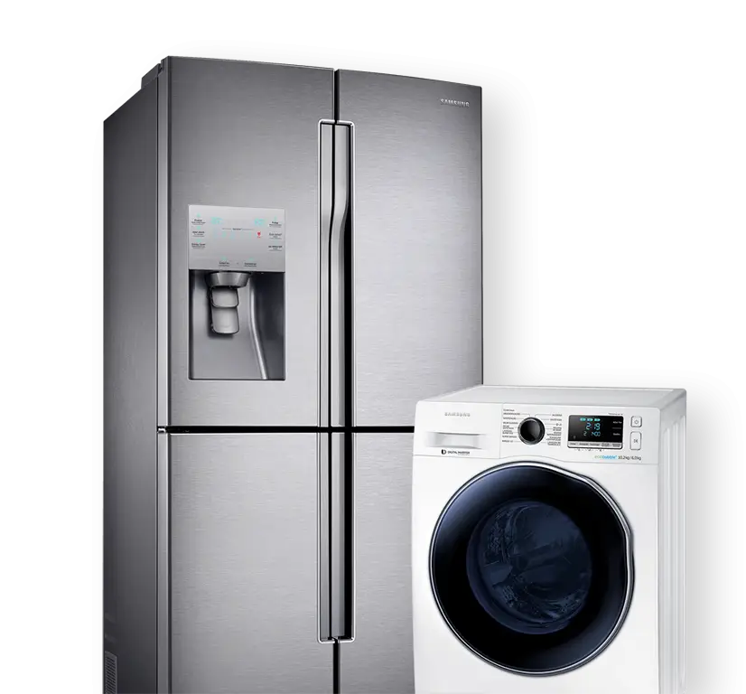 Silver Refrigerator and Washing Machine