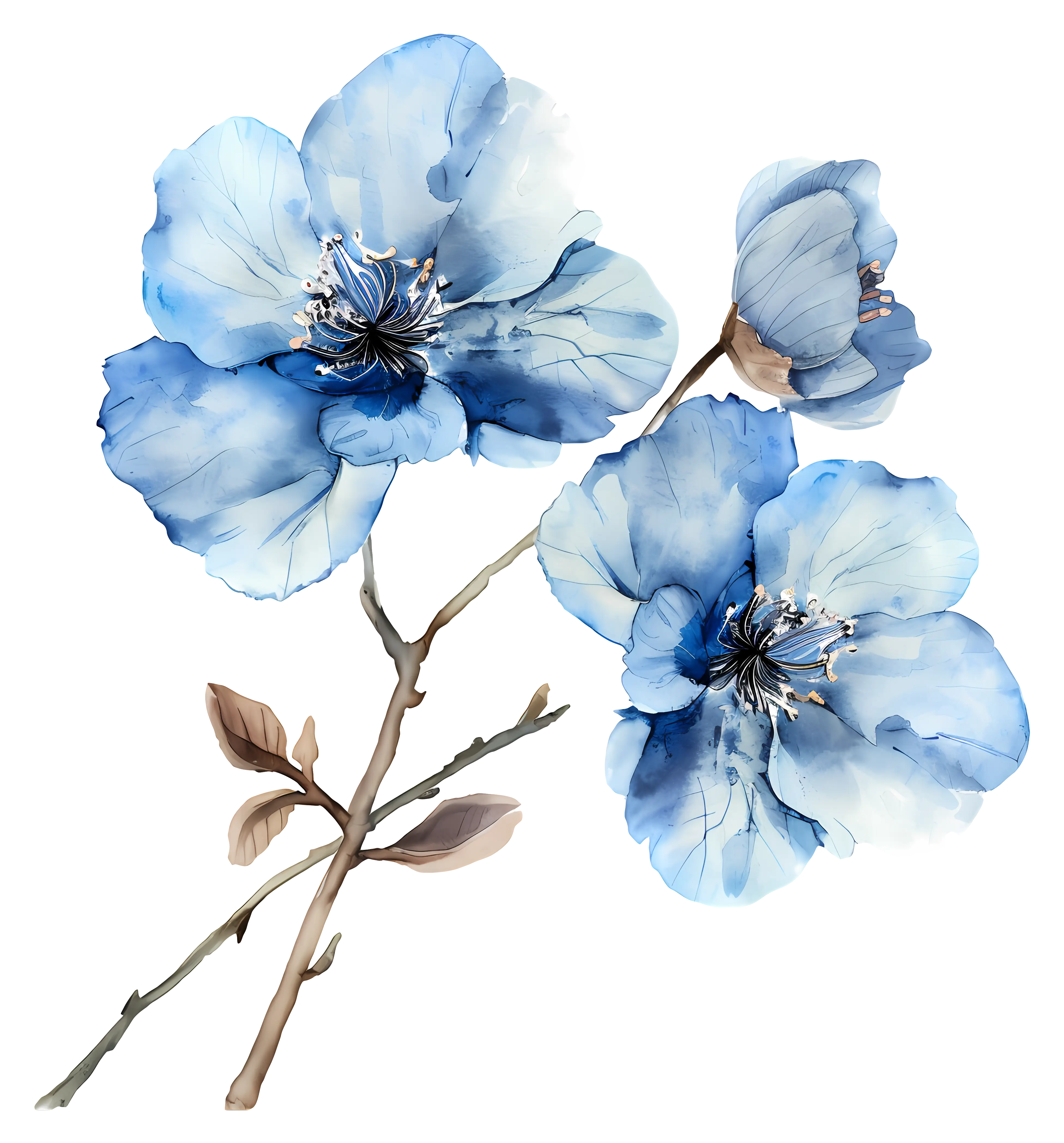 Blue Watercolor Flowers Illustration