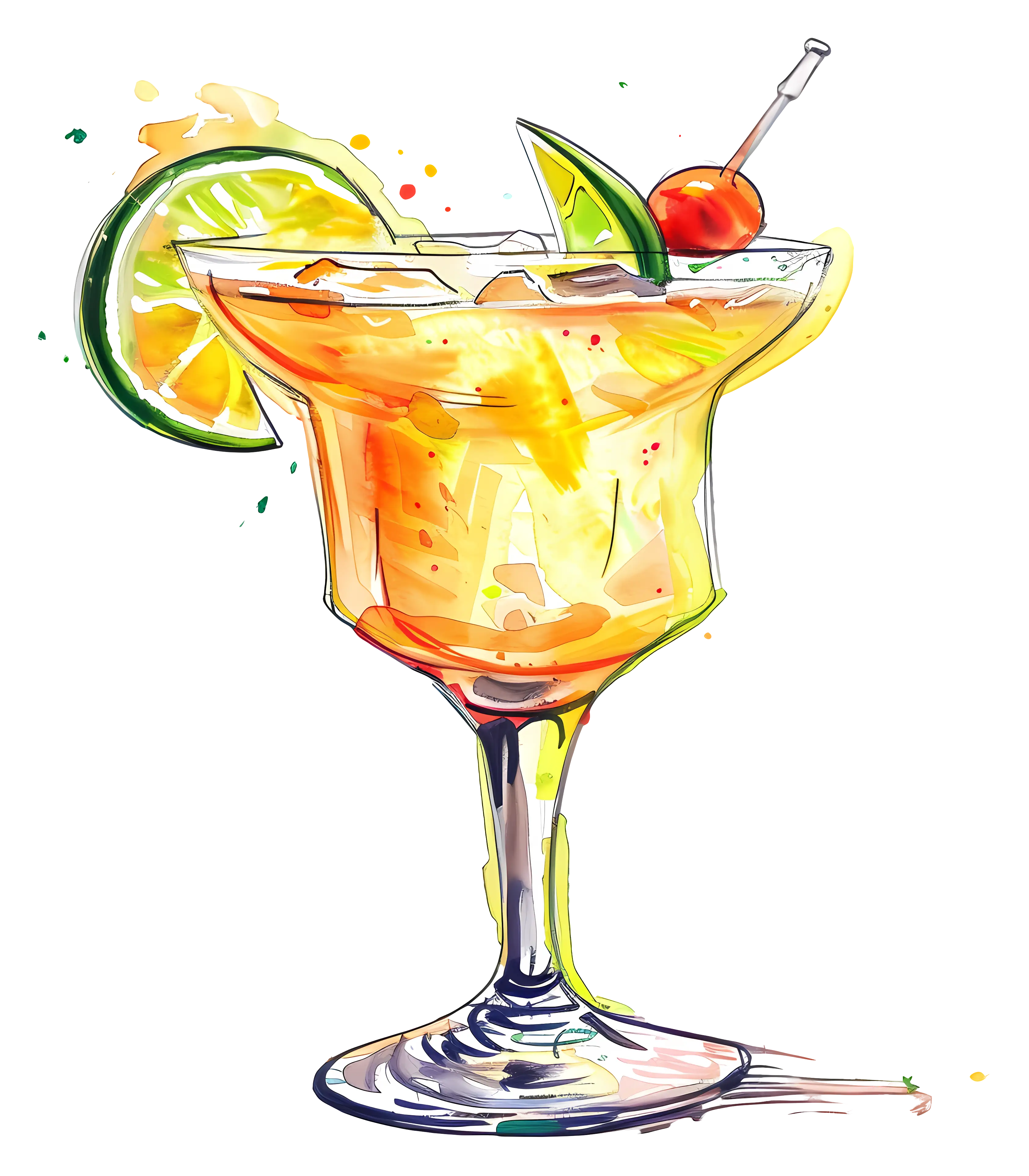 Watercolor Cocktail Glass with Garnish