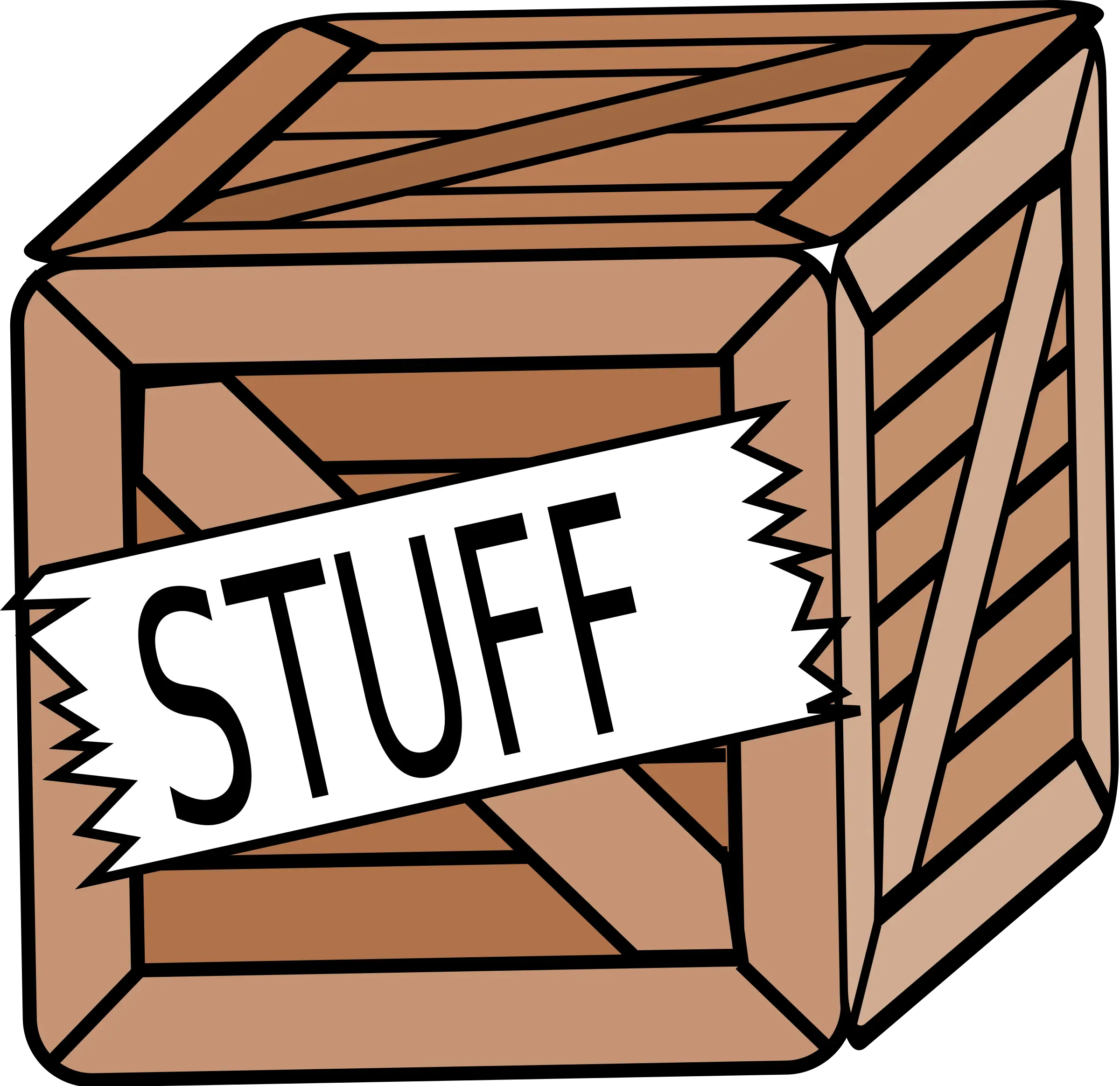 Wooden Crate with Stuff Label