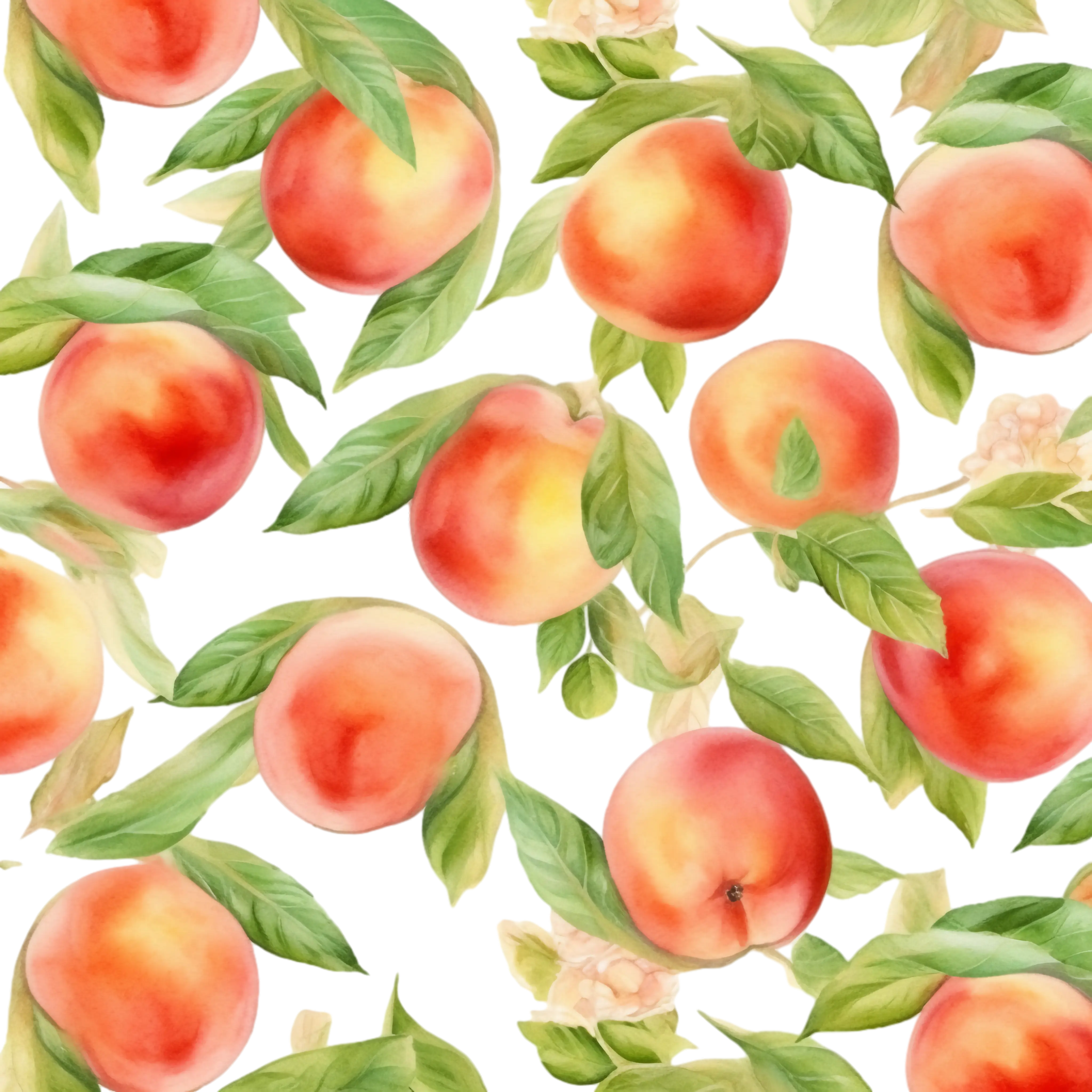 Watercolor Peach Pattern with Leaves