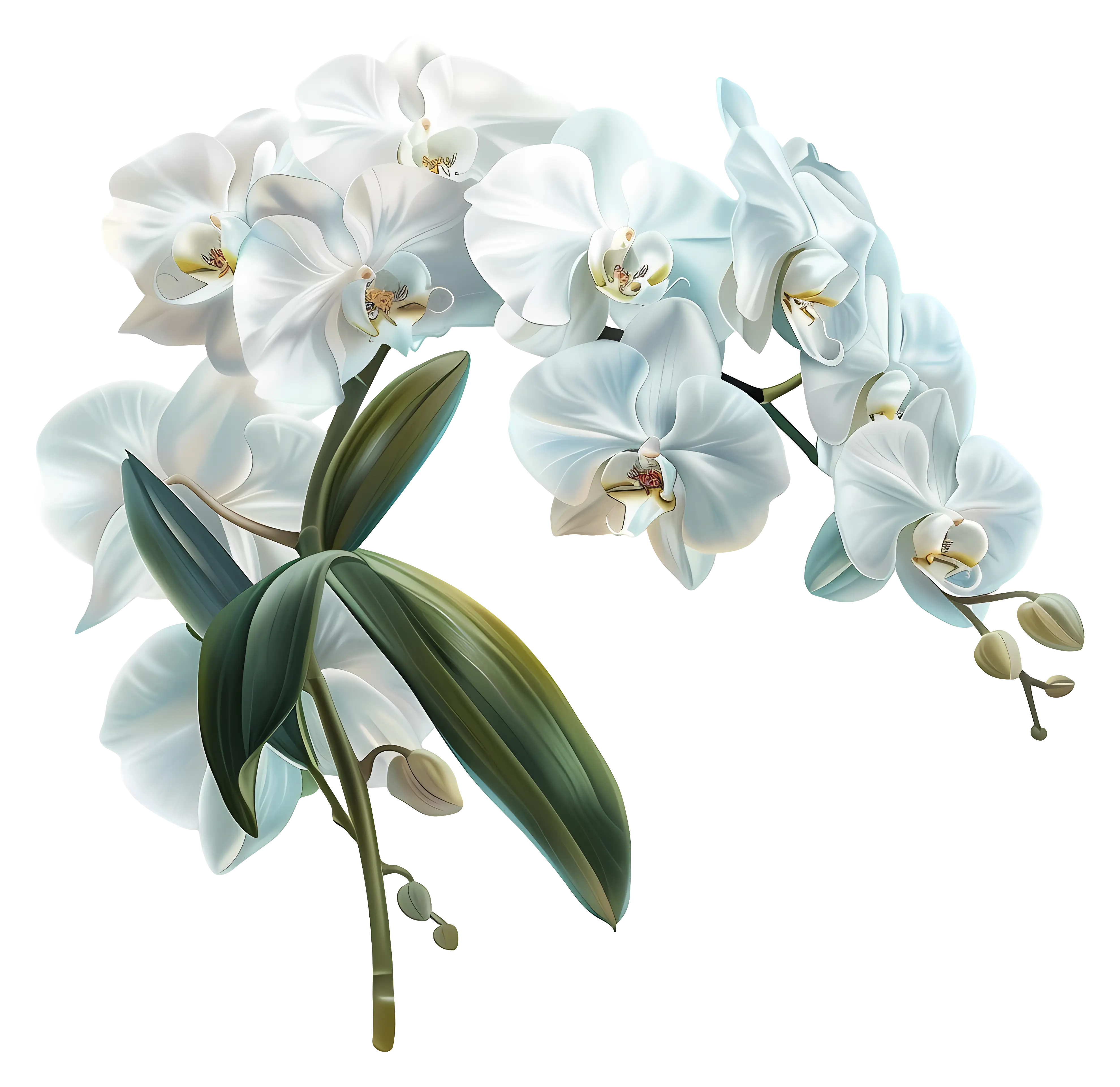 White Orchid Flower Botanical Illustration