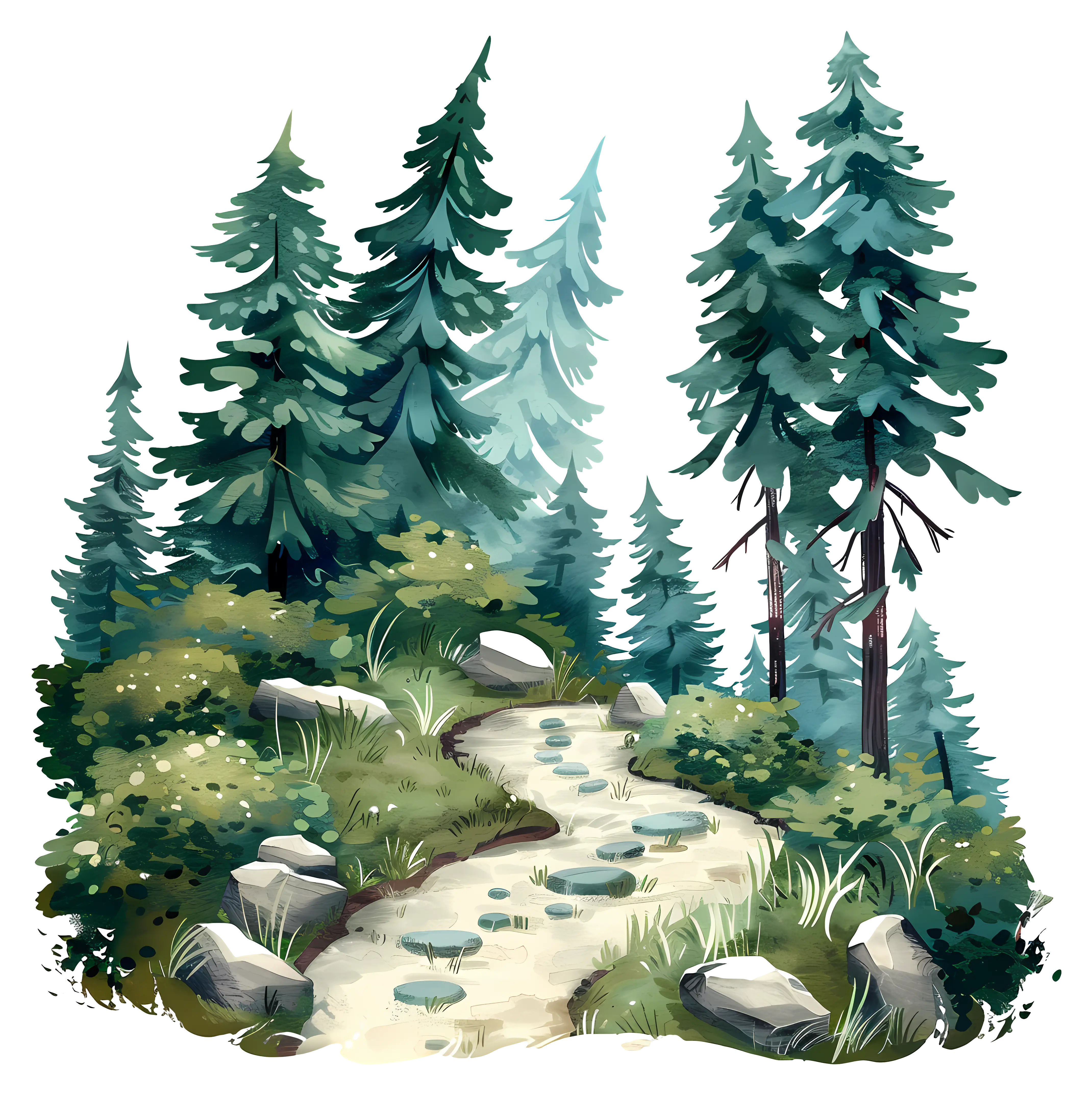Trail through Pine Forest Illustration