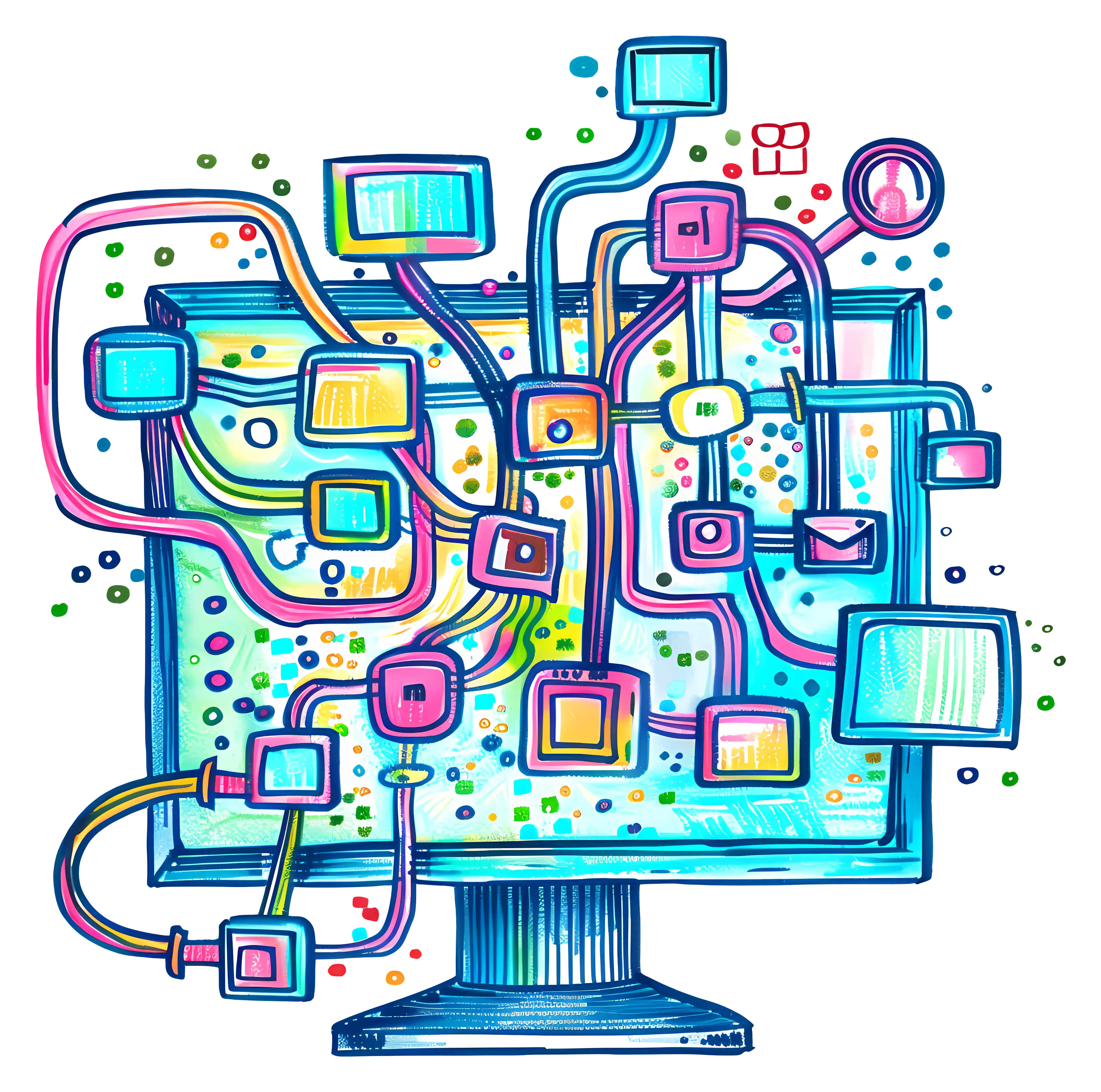Abstract Network Connected to Computer Screen