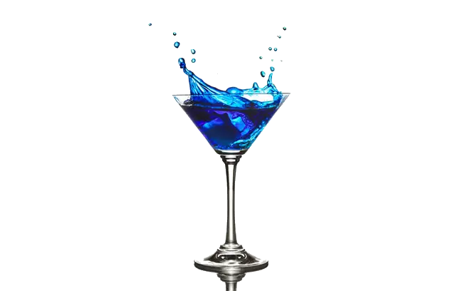 Martini Glass Illustration with Blue Liquid Splash