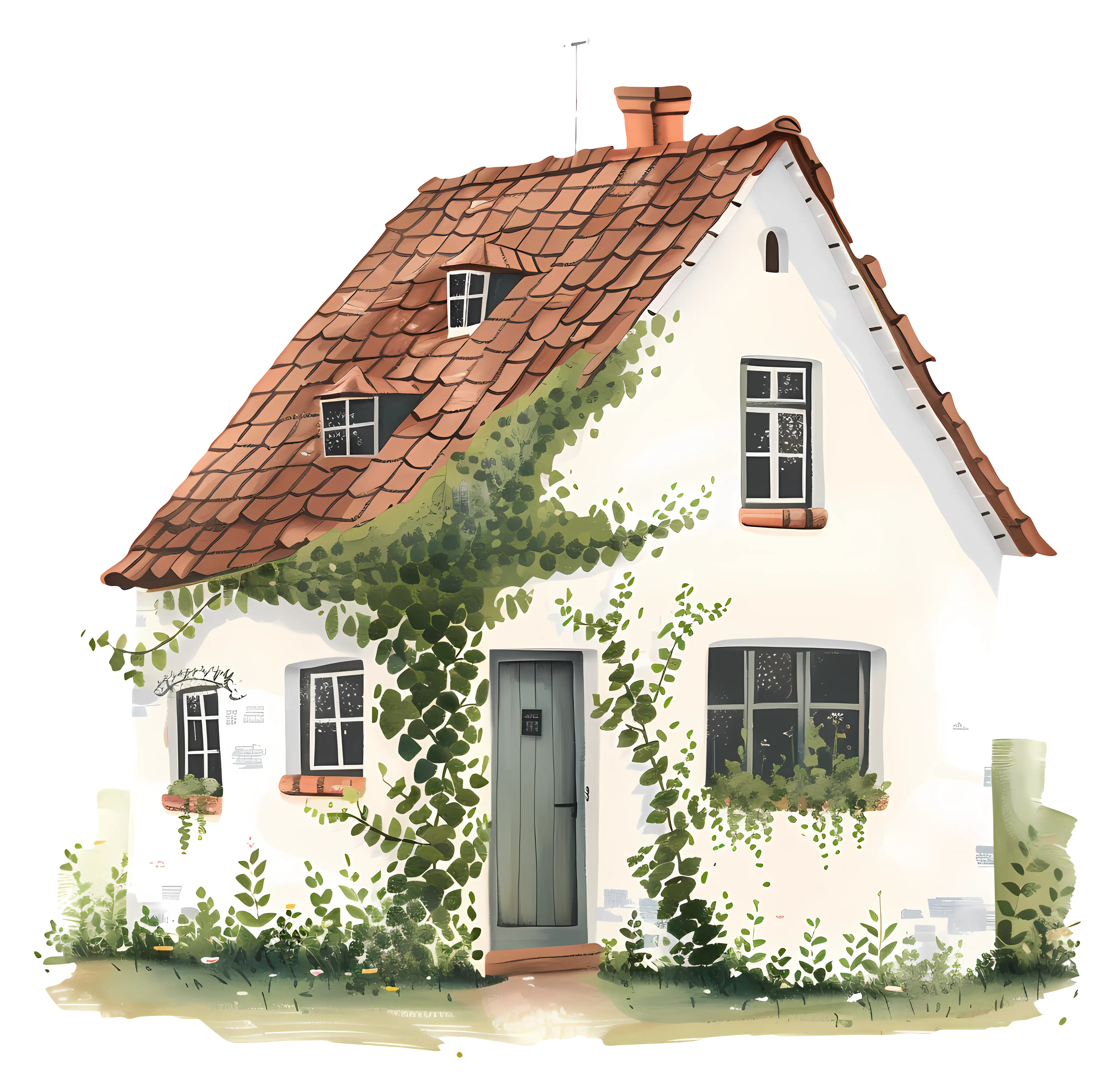 Cozy Cottage with Ivy-Covered Walls and Rustic Charm