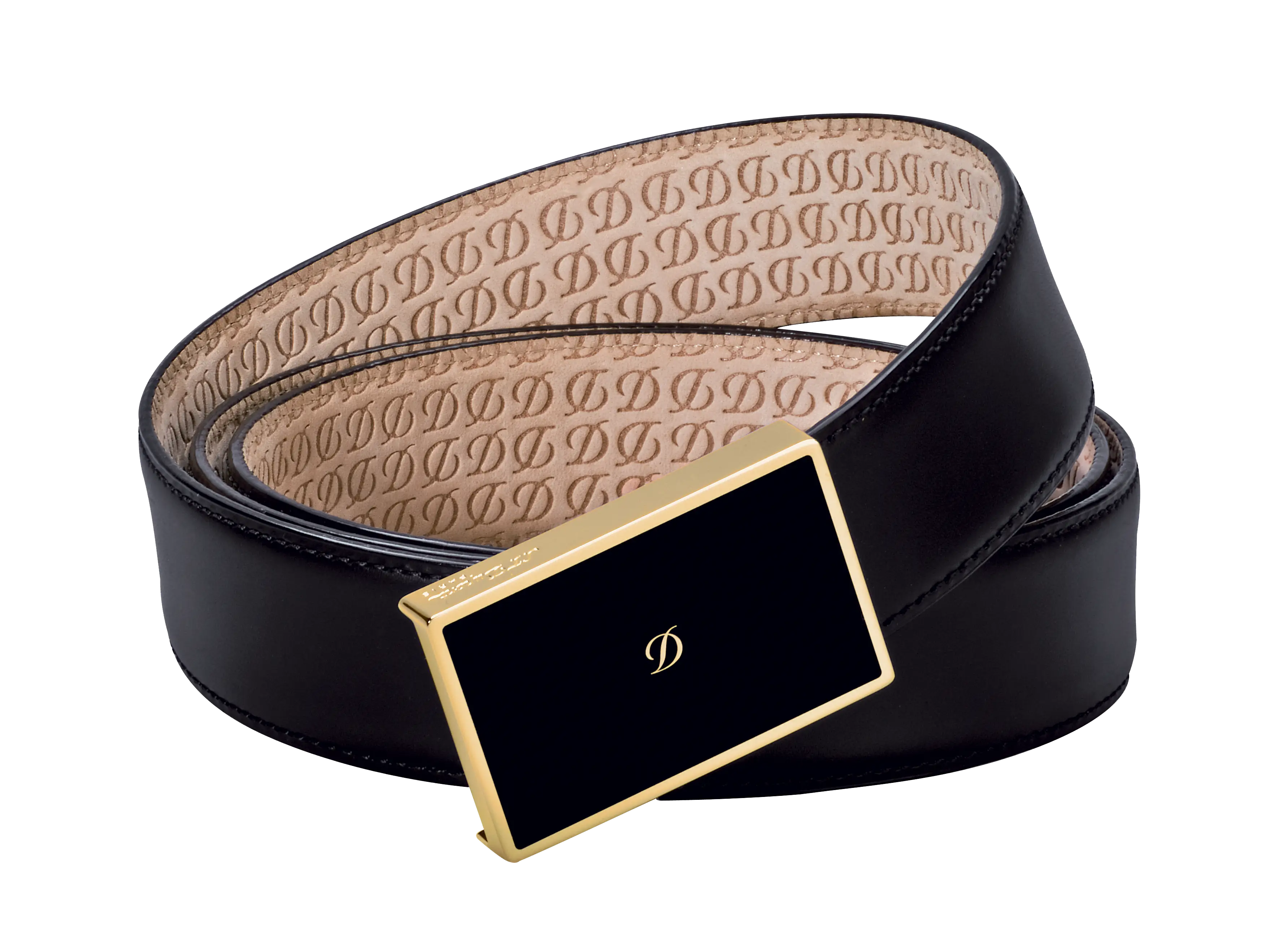 Black Leather Belt with Gold Buckle